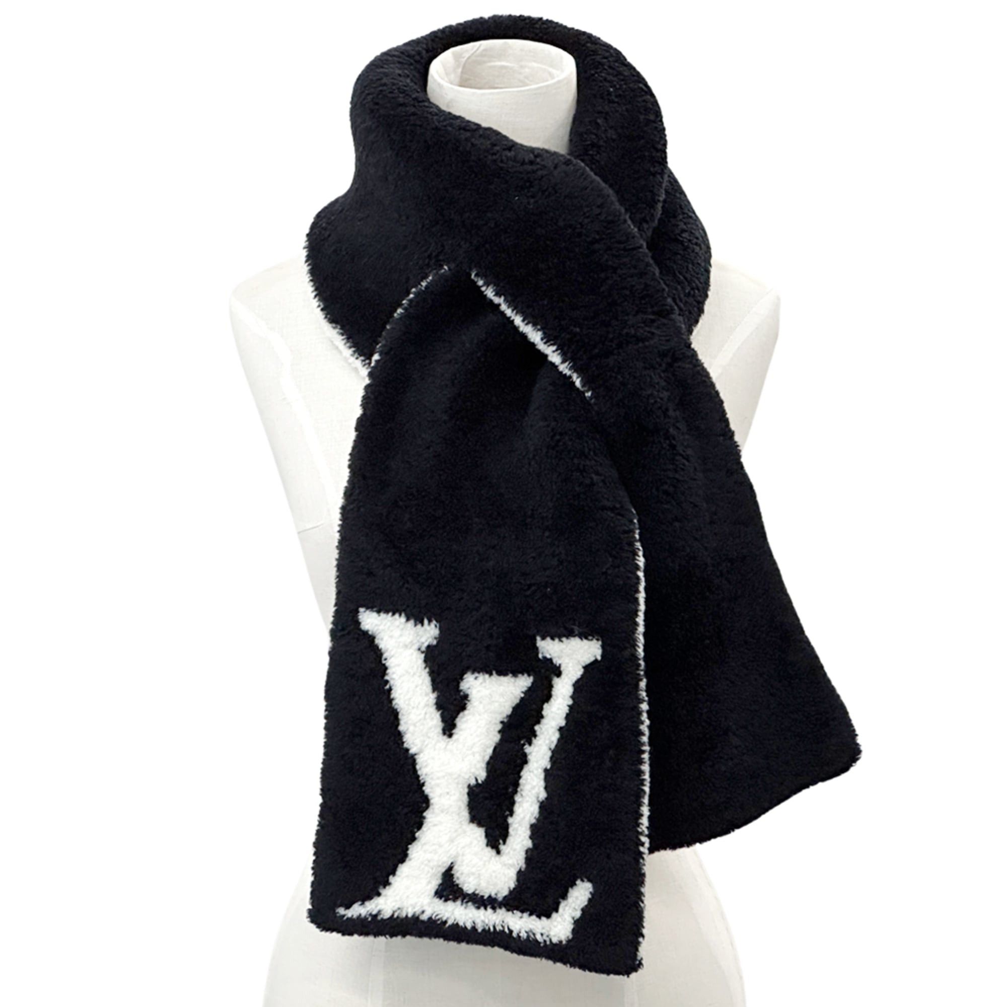 Louis Vuitton Louis Vuitton Scarf Muffler for Women and Men, Brand Stole, Wool, Nylon, Urethane, Comfy, Black, White M79399 Size ONE SIZE - 5 Thumbnail