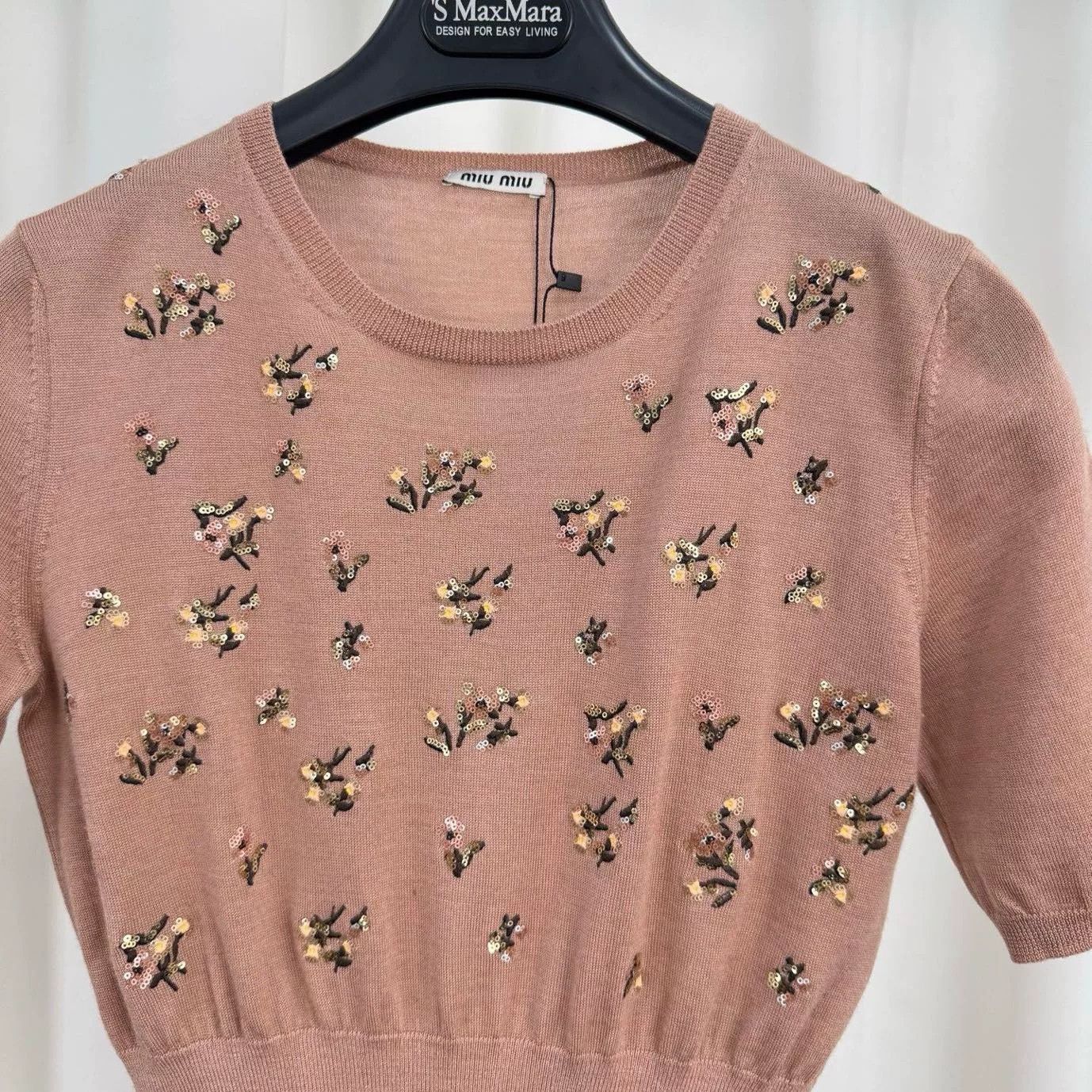 Miu Miu Miu Miu Sequin Floral Knit Short Sleeve Size XS / US 0-2 / IT 36-38 - 3 Thumbnail