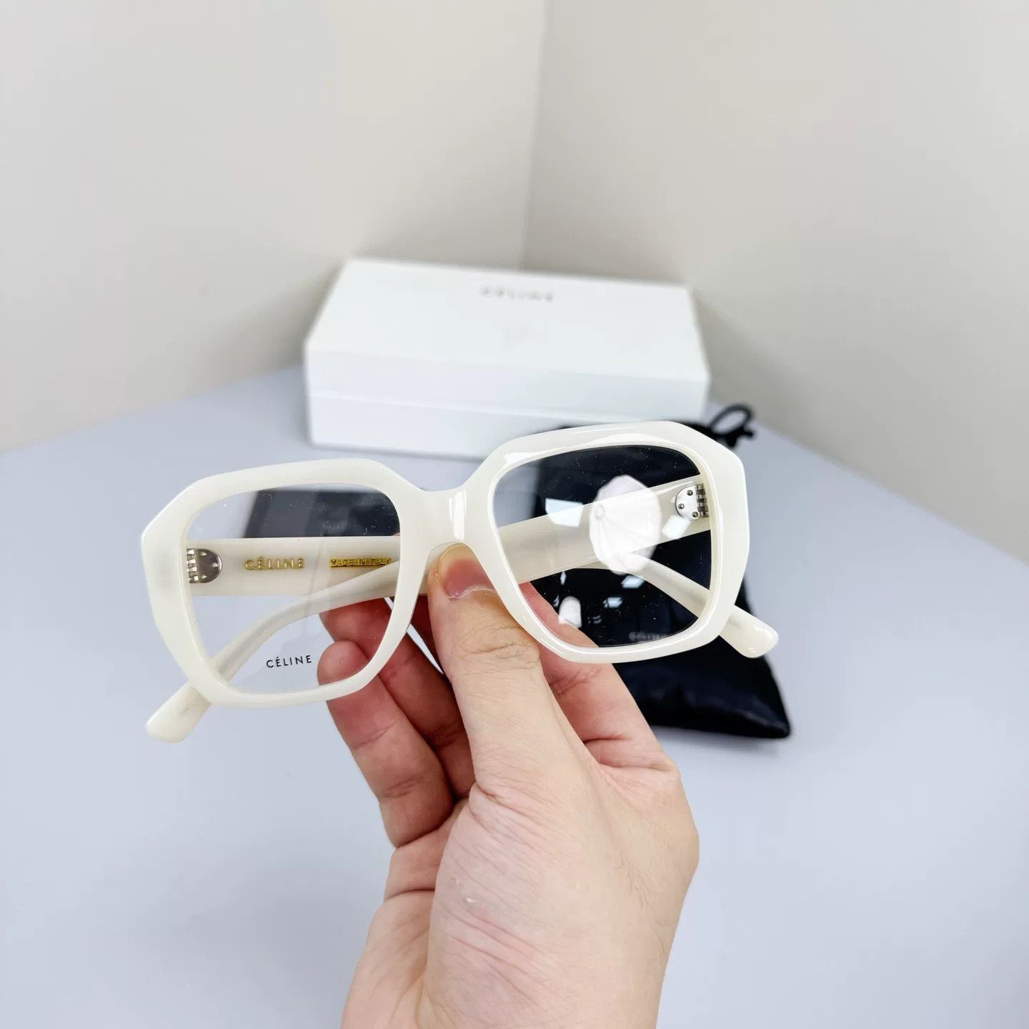 Celine Celine Gold-Lettered White Plain Glasses Size ONE SIZE - 4 Thumbnail