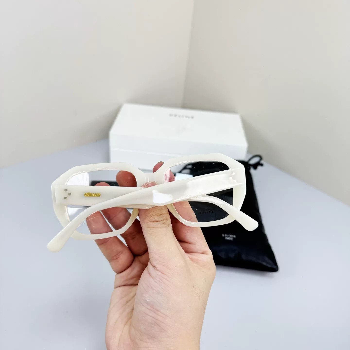 Celine Celine Gold-Lettered White Plain Glasses Size ONE SIZE - 5 Thumbnail