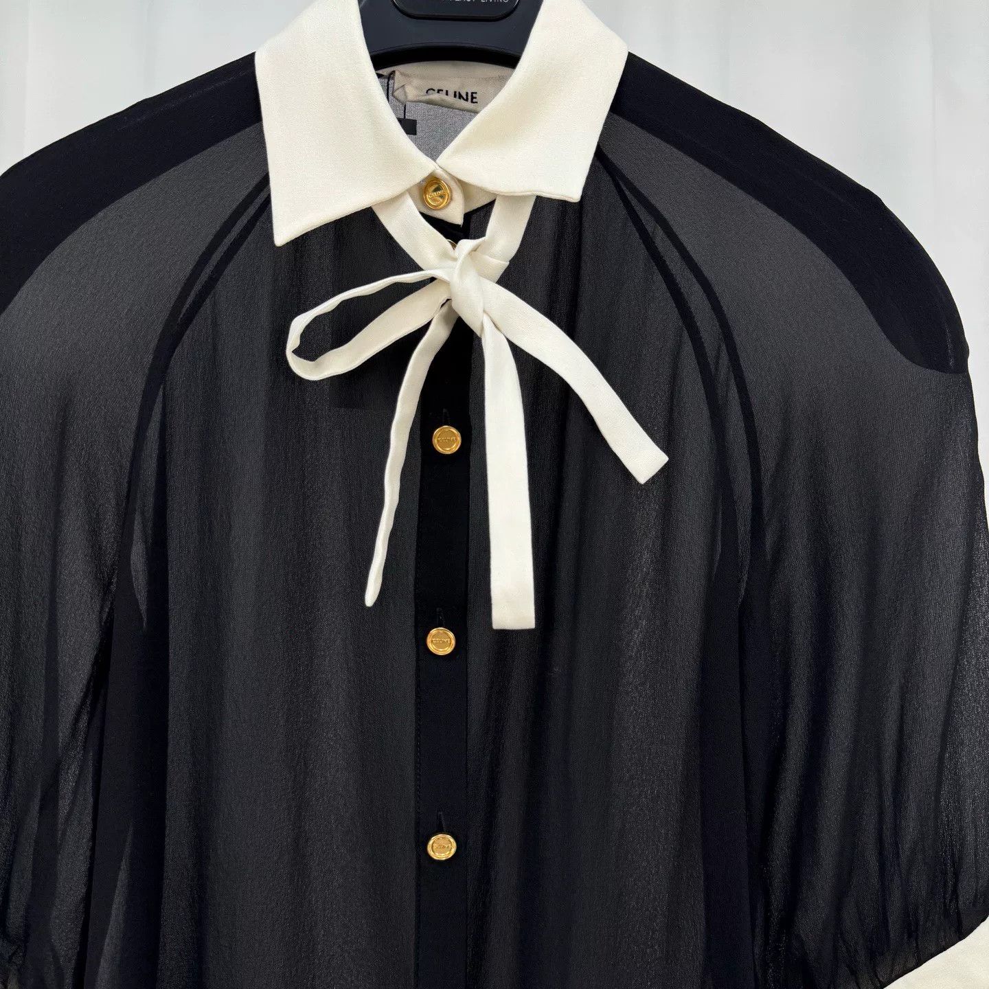 Celine Celine Bow Gold Button Silk Top Size XXS / US 00 / IT 34 - 3 Thumbnail
