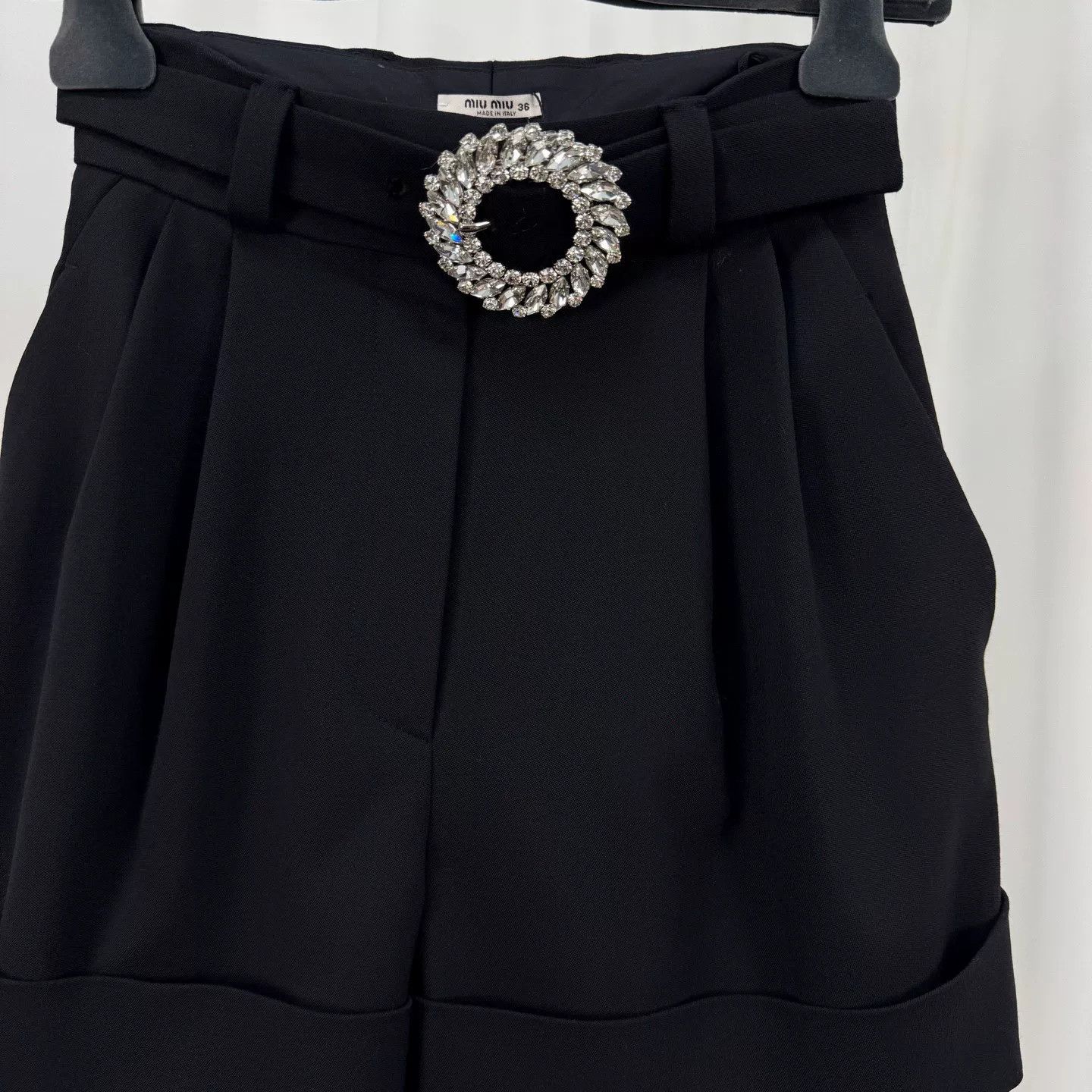 Miu Miu Miu Miu Black Diamond Buckle Wool Shorts Size 36" / US 14 / IT 50 - 3 Thumbnail