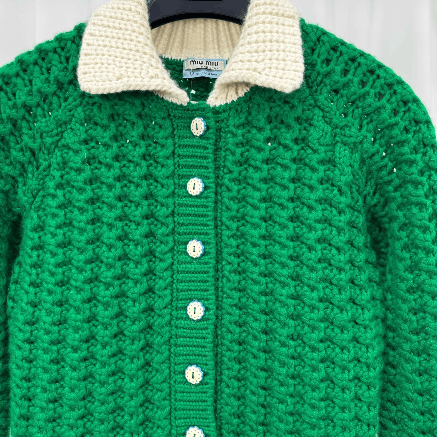 Miu Miu Miu Miu White Collar Green Cashmere Cardigan Size XS / US 0-2 / IT 36-38 - 3 Thumbnail