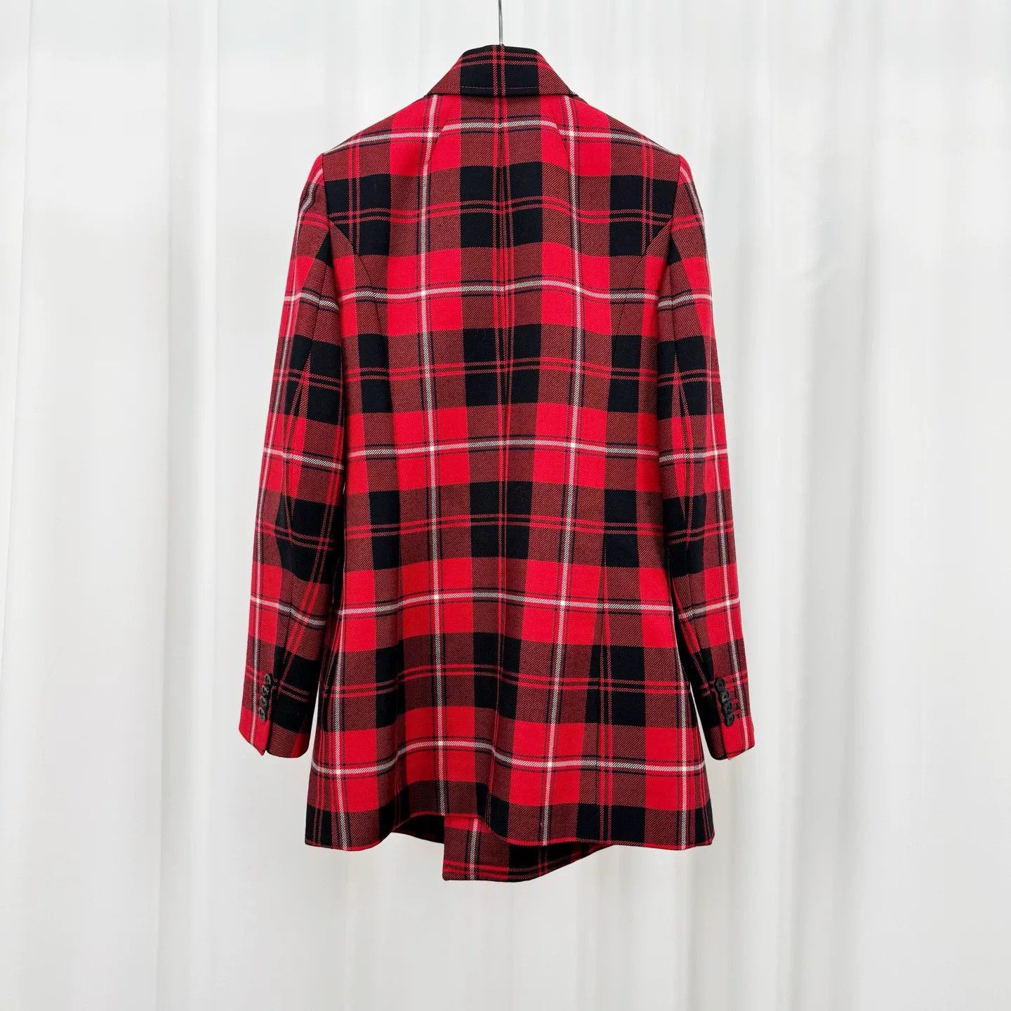 Balenciaga Balenciaga Black Red Plaid Wool Blazer Size XXS / US 00 / IT 34 - 2 Thumbnail