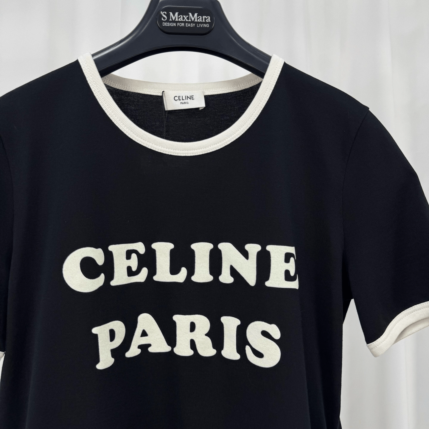 Celine Celine Black Flocked Letter Short-Sleeve Size XS / US 0-2 / IT 36-38 - 3 Thumbnail