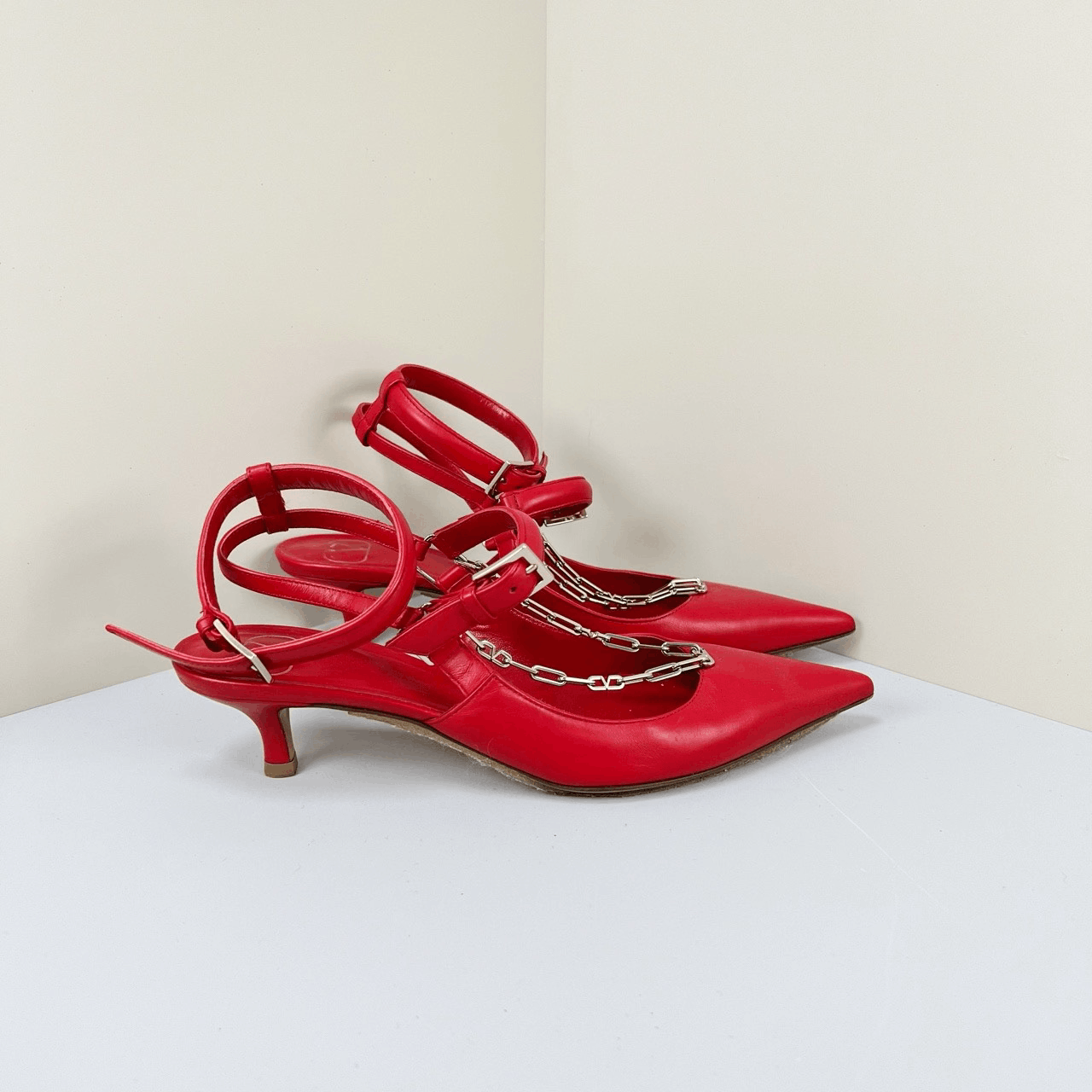 Valentino Valentino Chain Kitten Heel Sandals Size US 4.5 / IT 34.5 - 4 Thumbnail