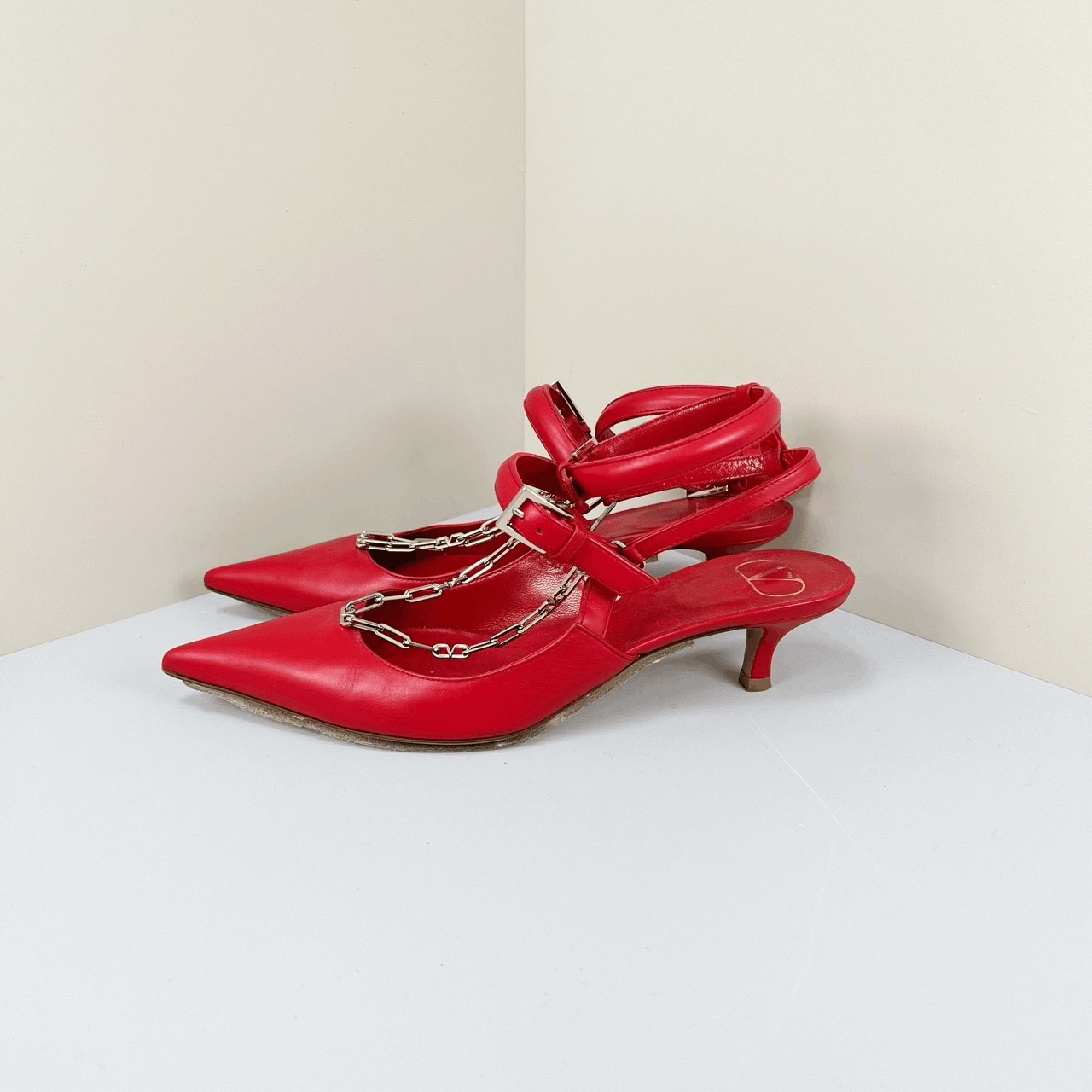 Valentino Valentino Chain Kitten Heel Sandals Size US 4.5 / IT 34.5 - 2 Thumbnail