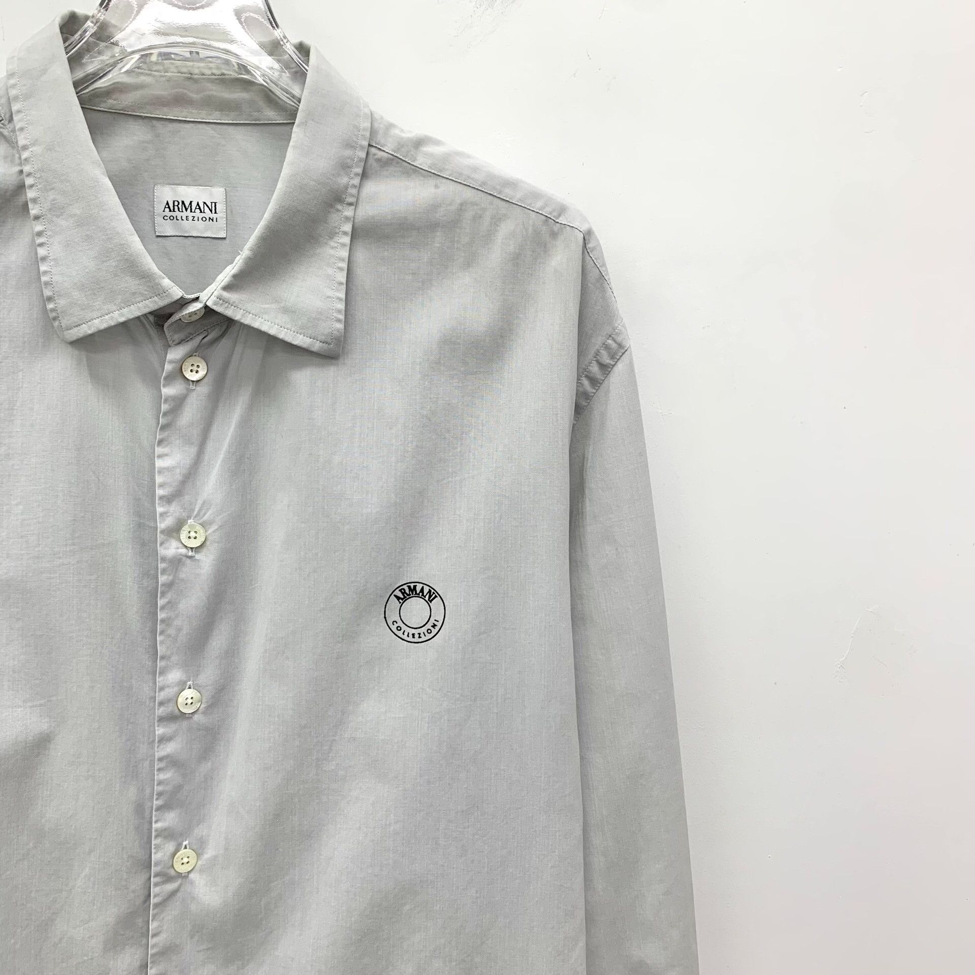 Armani Collezioni Armani Collezioni Logo Gray Cotton Shirt XL Size US XL / EU 56 / 4 - 4 Thumbnail