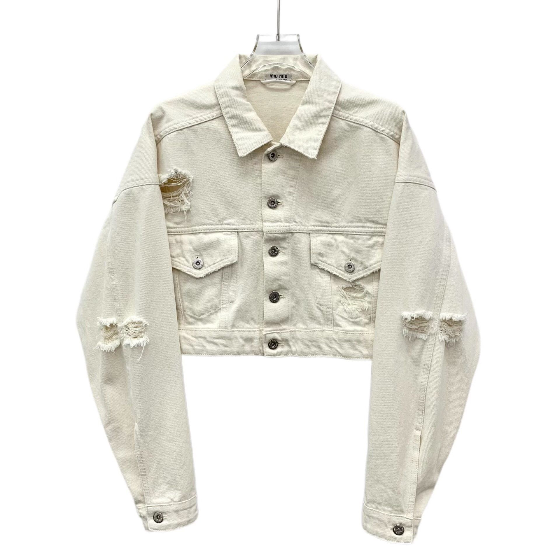 Miu Miu Miu Miu Distressed Cropped Denim Jacket IT 36 Size XS / US 0-2 / IT 36-38 - 2 Thumbnail