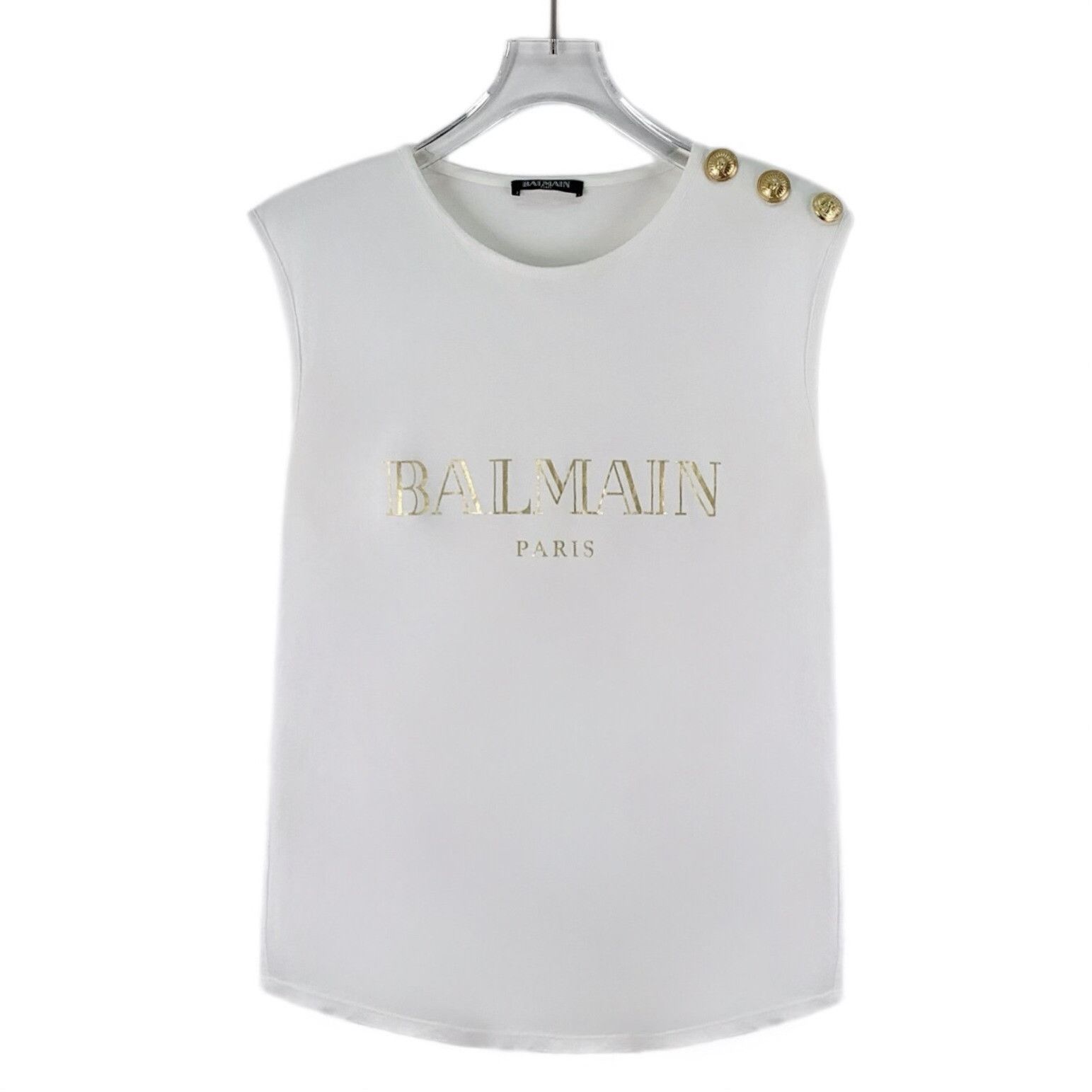 Balmain Balmain Gold Logo Button Tank Top FR 38 Size S / US 4 / IT 40 - 2 Thumbnail