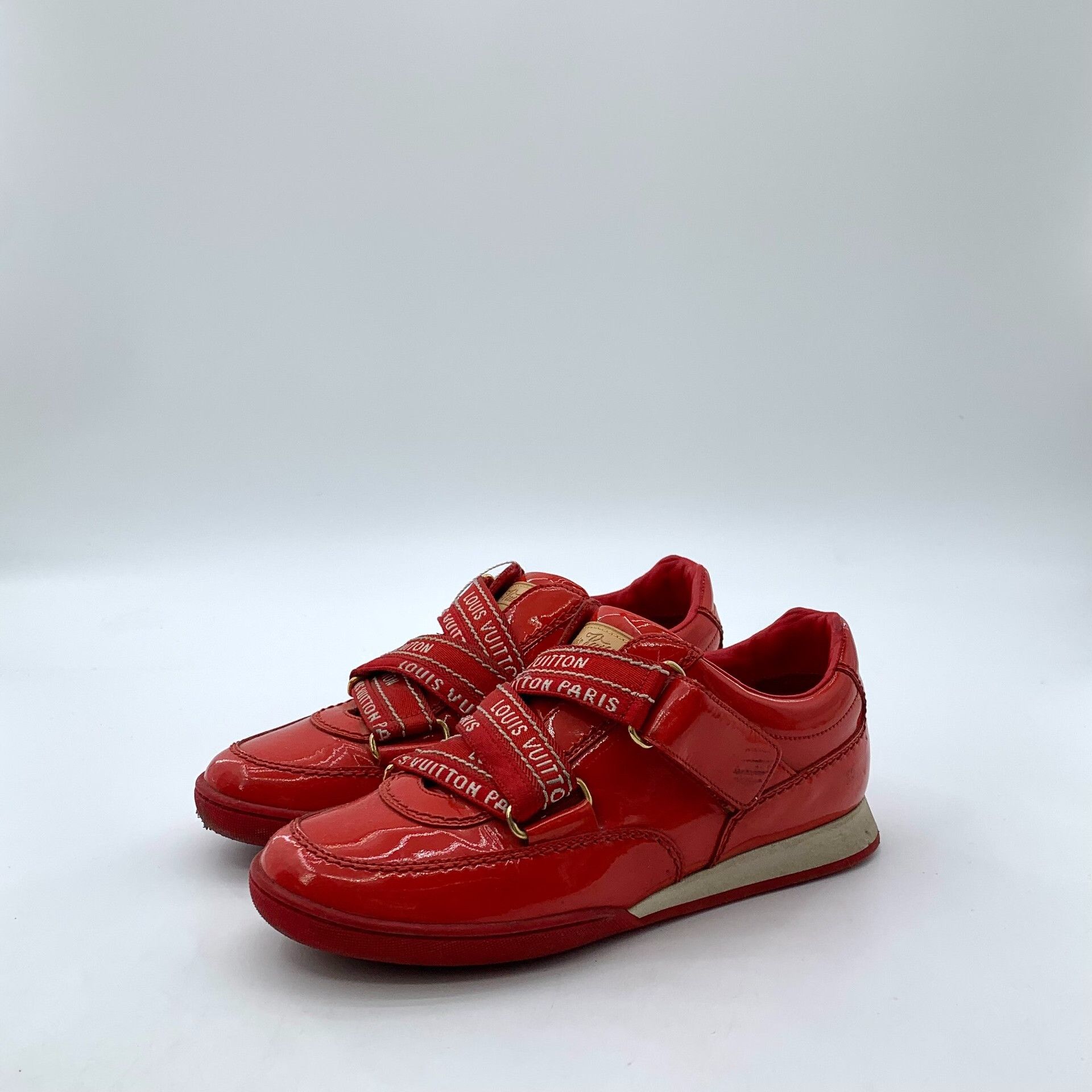 Louis Vuitton Louis Vuitton Red Patent Leather Sneakers 34.5 Size US 4.5 / IT 34.5 - 2 Thumbnail