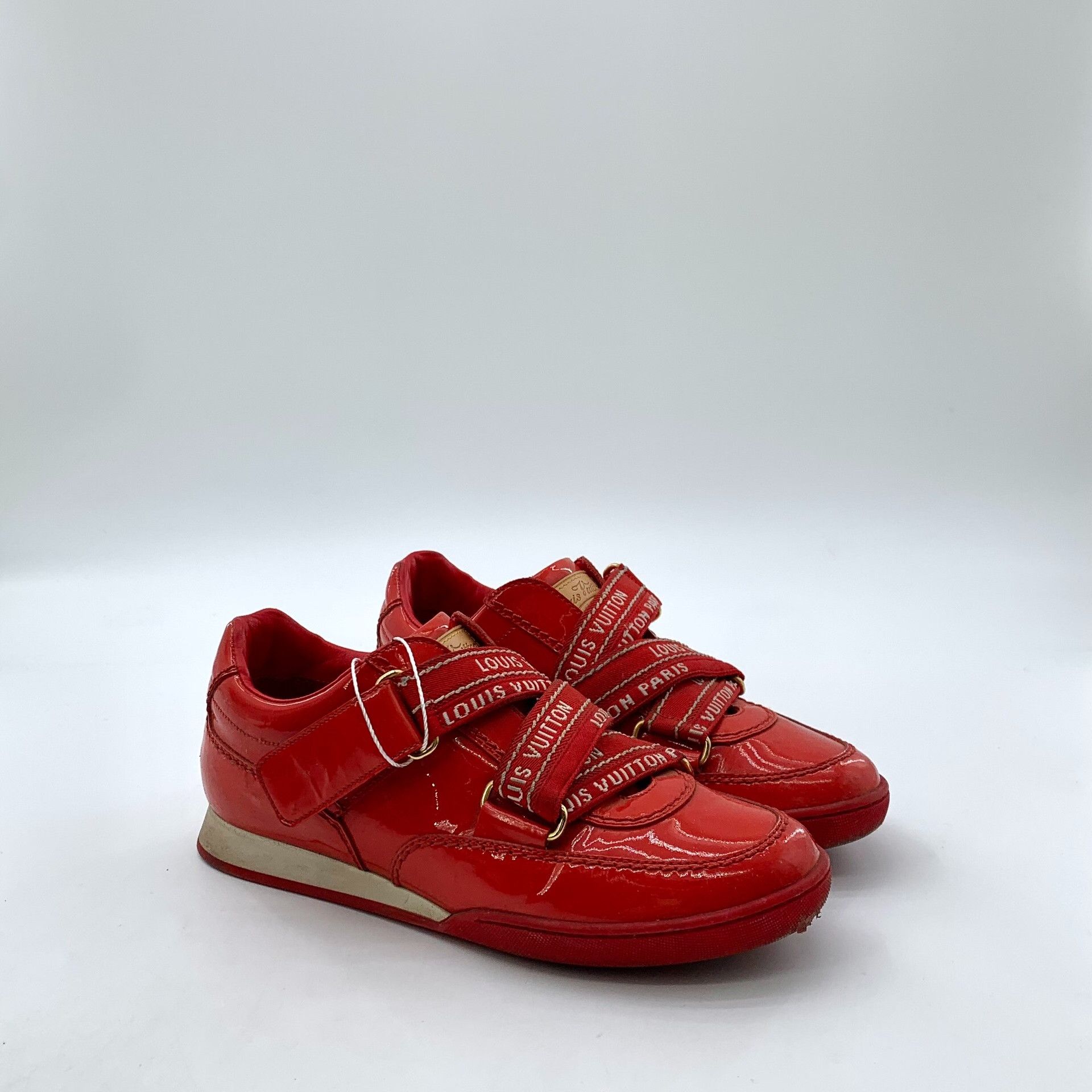 Louis Vuitton Louis Vuitton Red Patent Leather Sneakers 34.5 Size US 4.5 / IT 34.5 - 3 Thumbnail