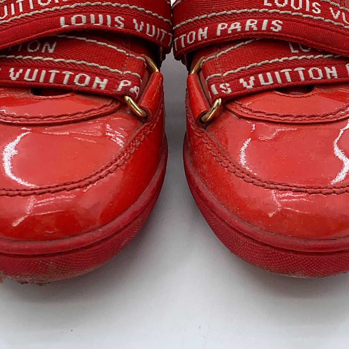 Louis Vuitton Louis Vuitton Red Patent Leather Sneakers 34.5 Size US 4.5 / IT 34.5 - 9 Thumbnail