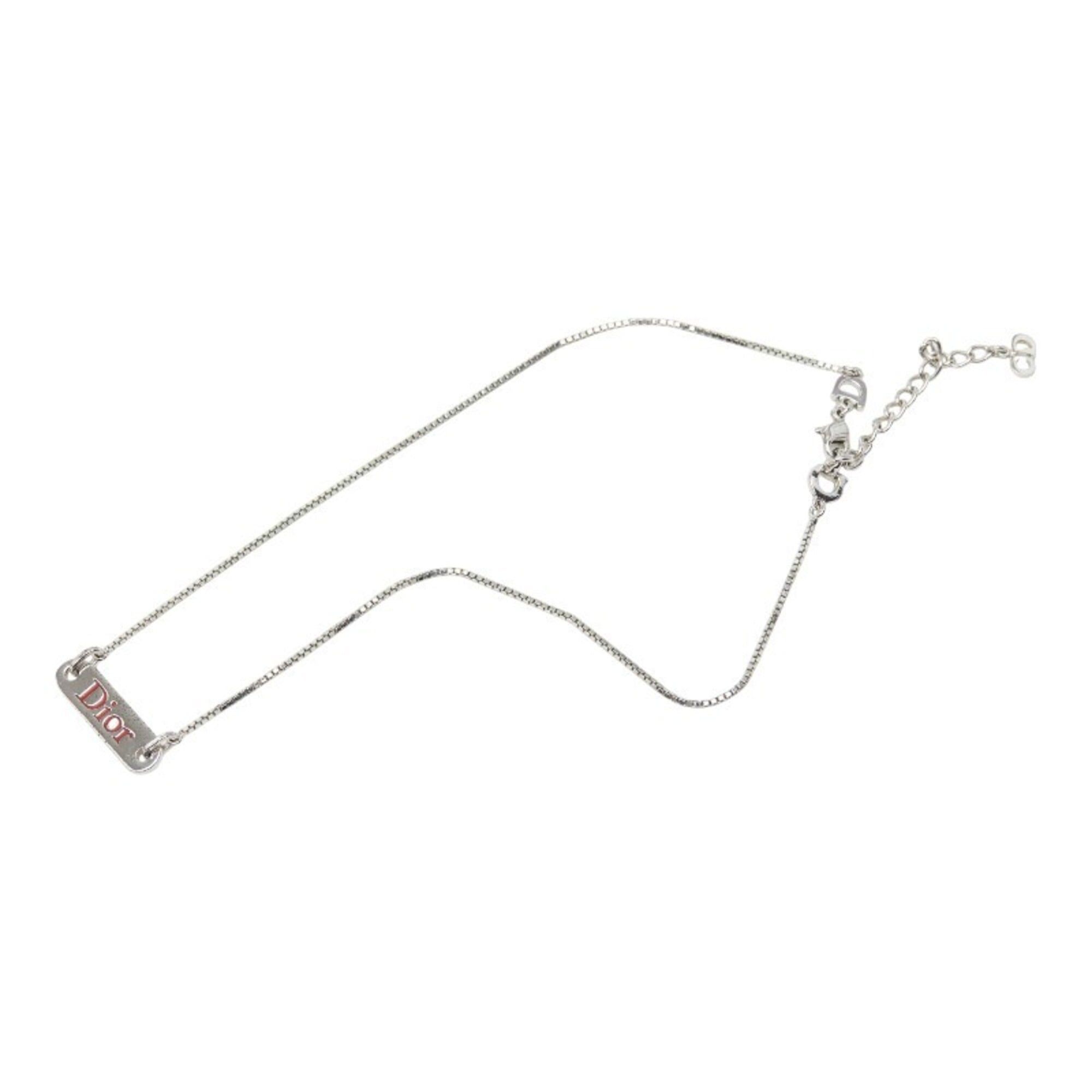 Dior Christian Dior Dior Logo Plate Chain Pendant Necklace, Silver Metal, Women's Size ONE SIZE - 4 Thumbnail