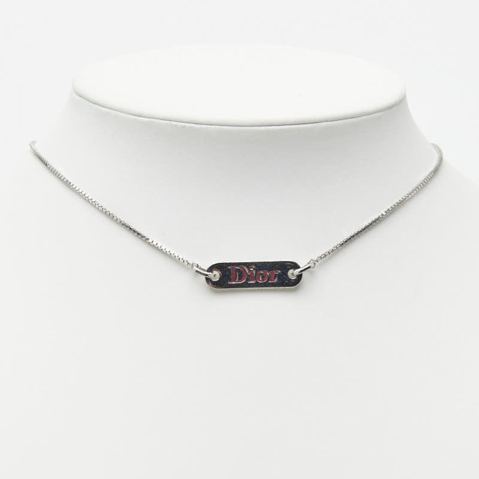 Dior Christian Dior Dior Logo Plate Chain Pendant Necklace, Silver Metal, Women's Size ONE SIZE - 7 Thumbnail