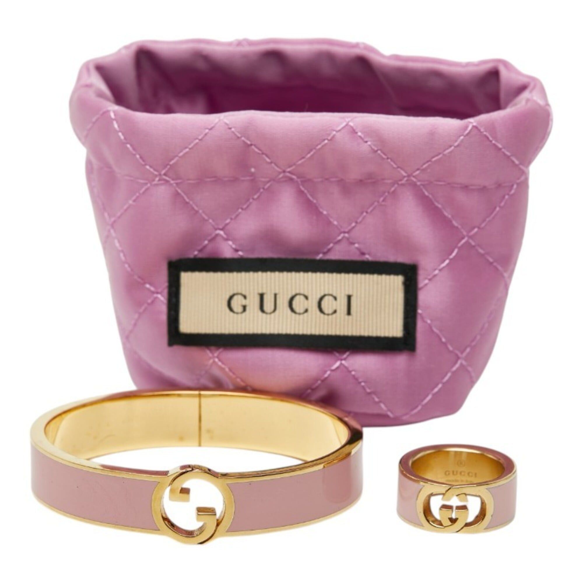 Gucci Gucci Interlocking G Bangle Ring Set #S Gold Pink Plated Women's GUCCI Size ONE SIZE - 12 Thumbnail