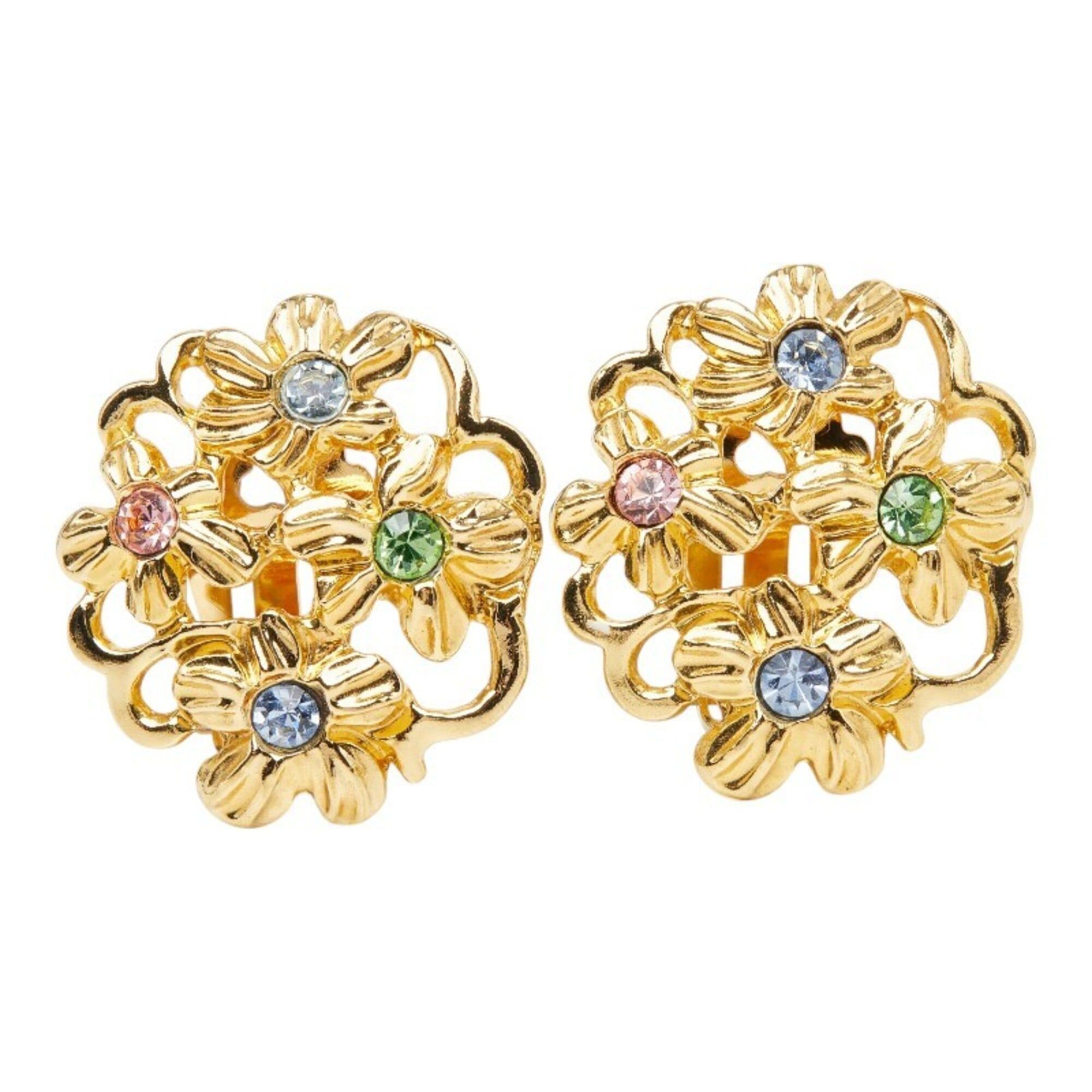 Yves Saint Laurent Yves Saint Laurent Saint Laurent Vintage Flower Earrings, Gold Rhinestone Plated, Women's. Size ONE SIZE - 2 Thumbnail