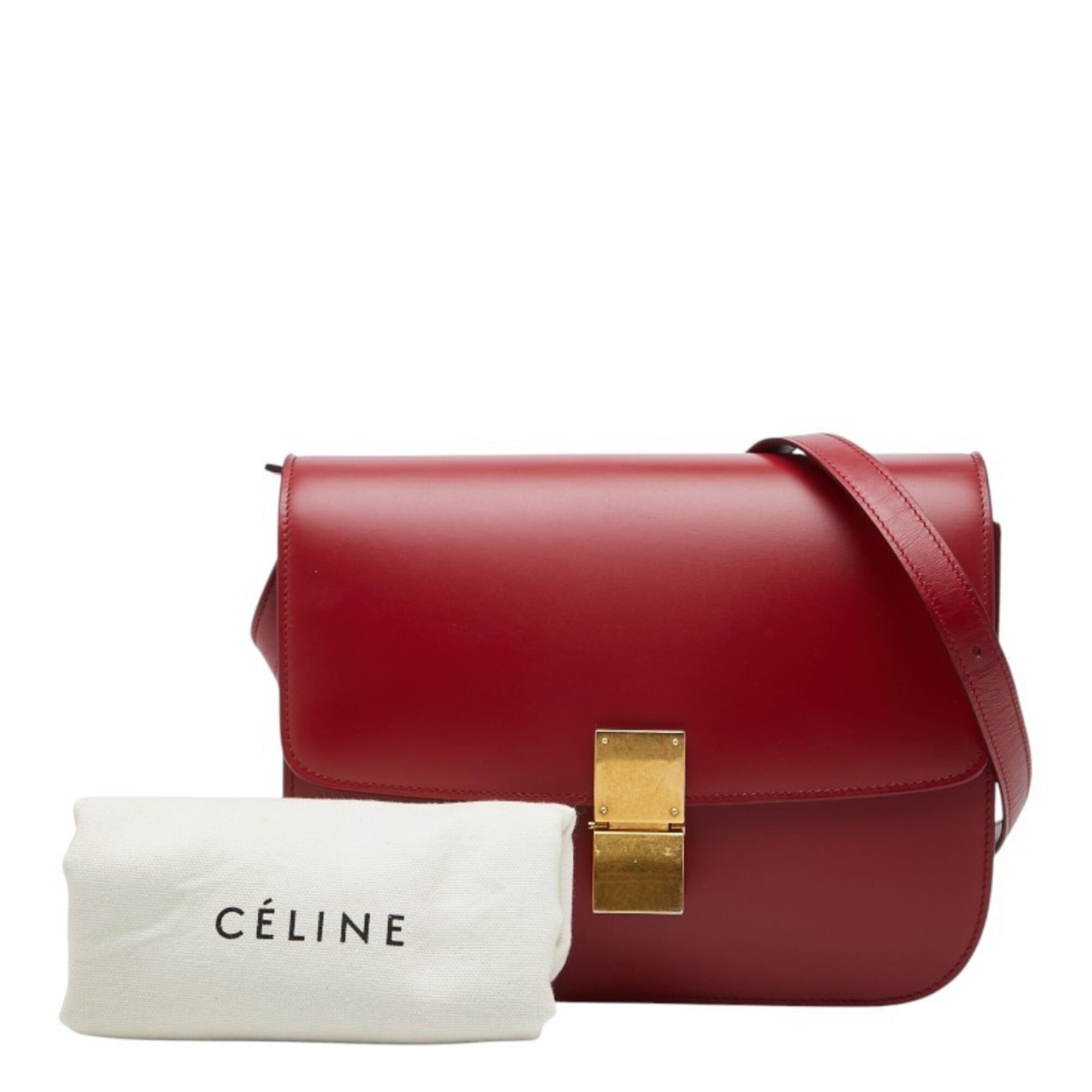 Celine Celine Classic Box Handbag, Crossbody Shoulder Bag, Red Leather, Women's CELINE Size ONE SIZE - 14 Thumbnail