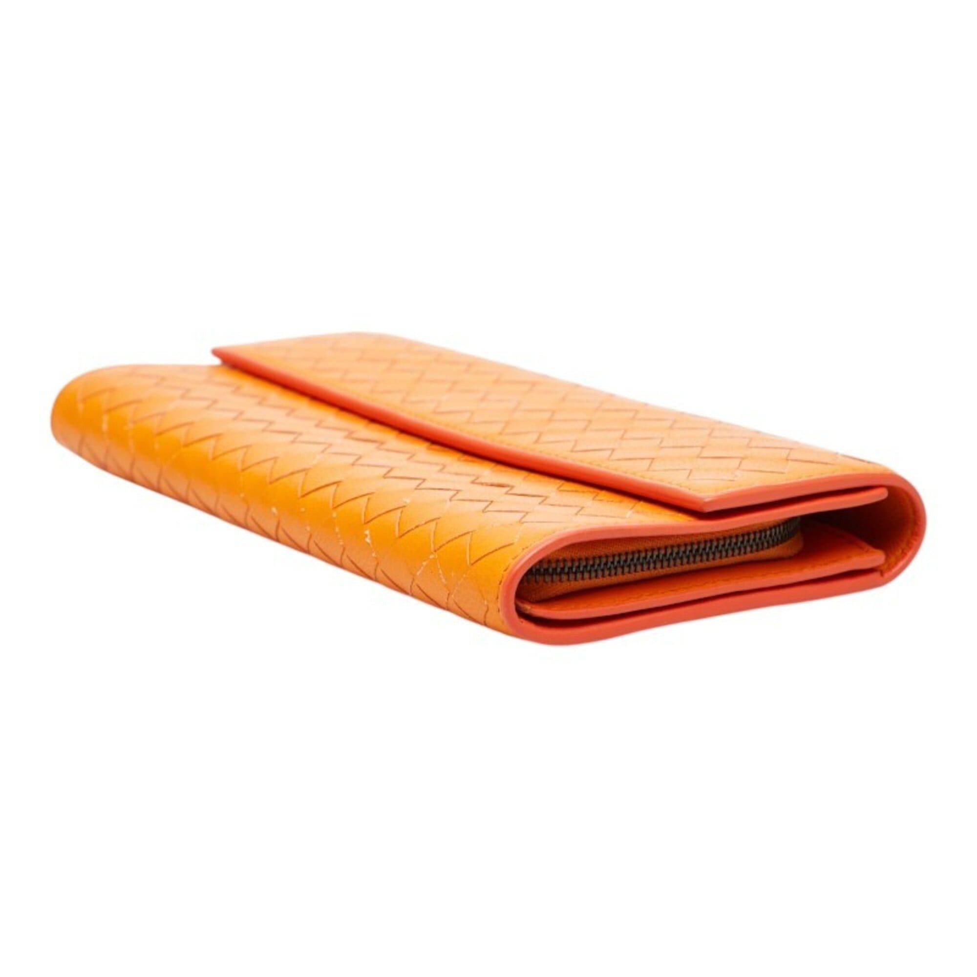 Bottega Veneta Bottega Veneta Intrecciato Long Wallet, Orange Leather, Women's. Size ONE SIZE - 4 Thumbnail