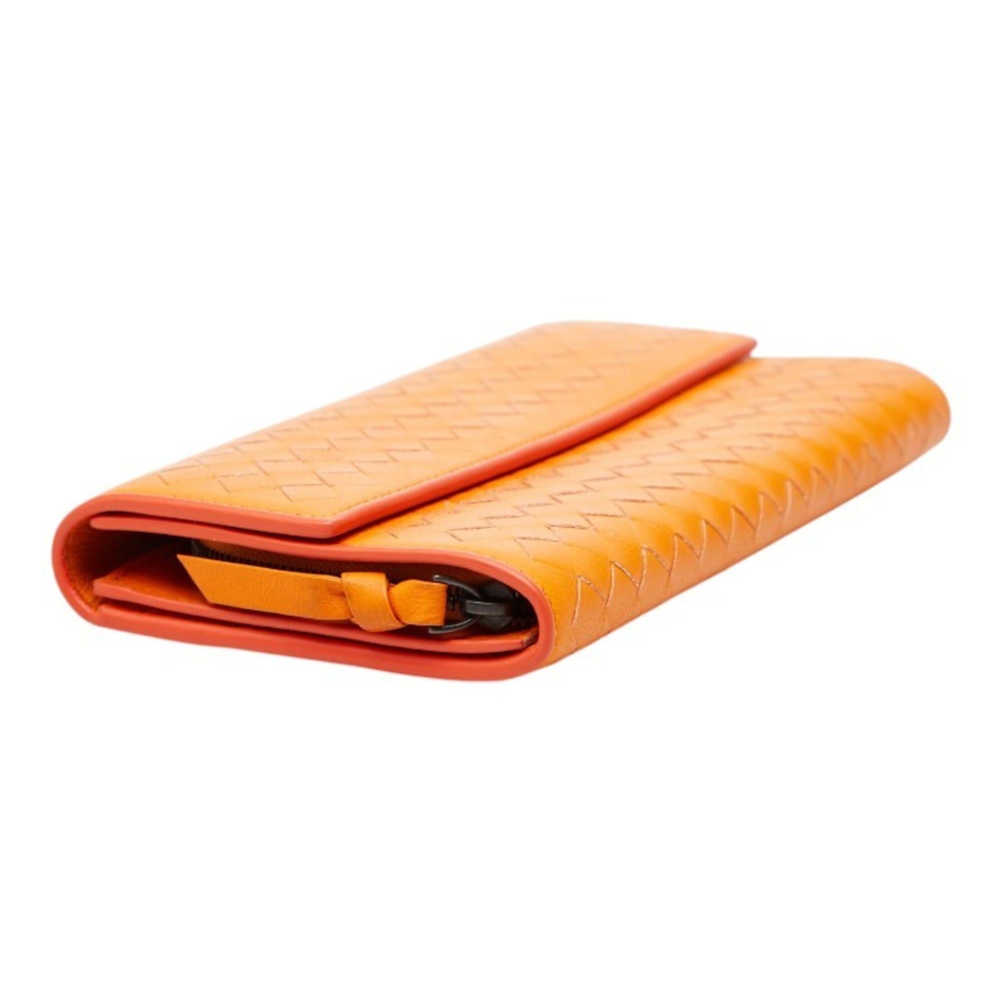 Bottega Veneta Bottega Veneta Intrecciato Long Wallet, Orange Leather, Women's. Size ONE SIZE - 5 Thumbnail