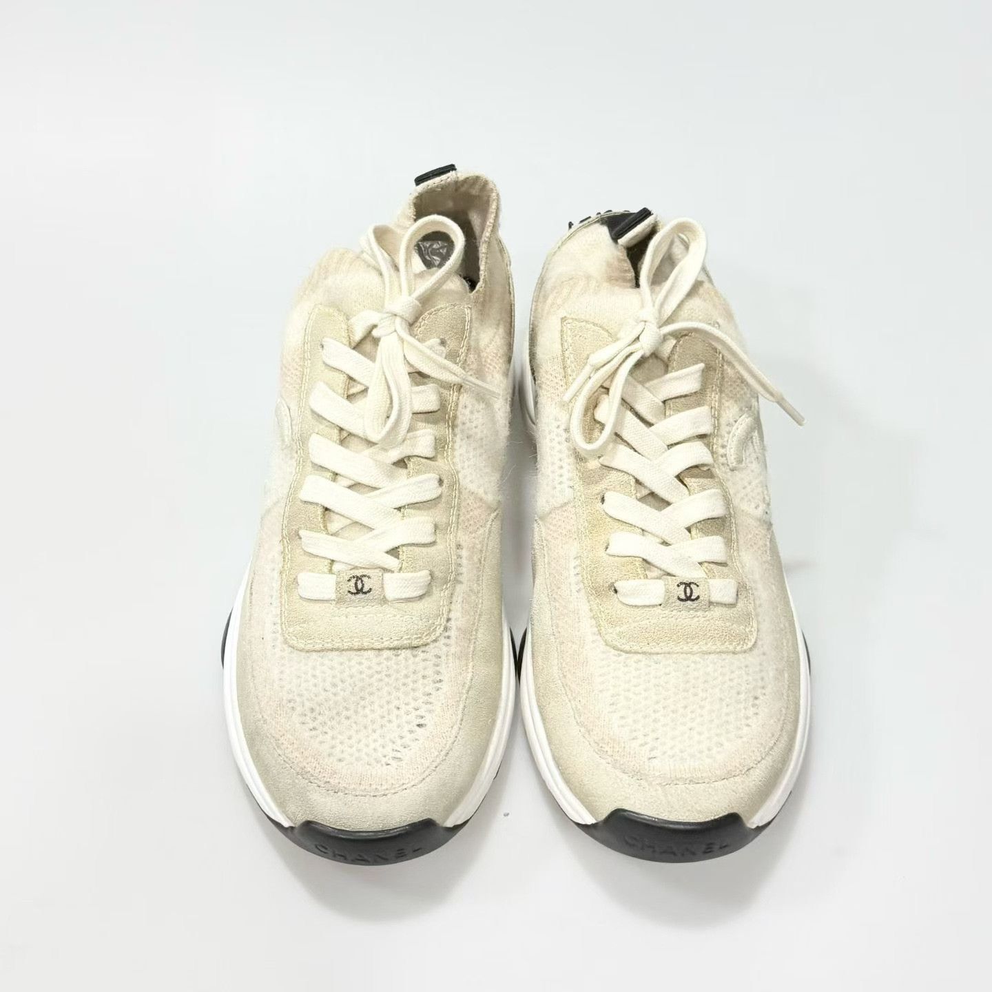 Chanel CHANEL Beige Knit Sneakers Size US 7.5 / IT 37.5 - 3 Thumbnail