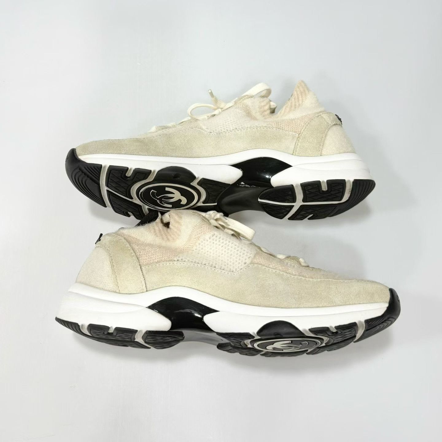 Chanel CHANEL Beige Knit Sneakers Size US 7.5 / IT 37.5 - 5 Thumbnail