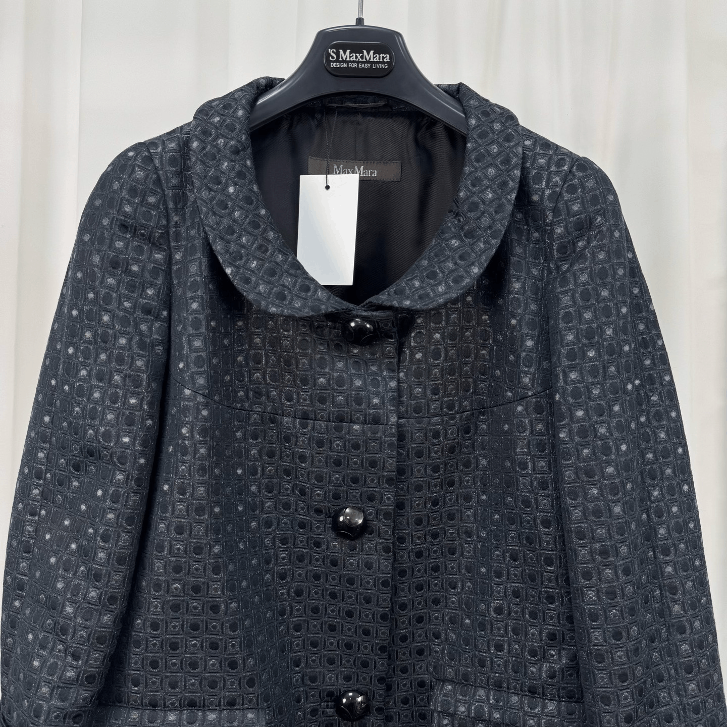 Max Mara Maxmara Black Embossed Jacquard Coat Size S / US 4 / IT 40 - 3 Thumbnail