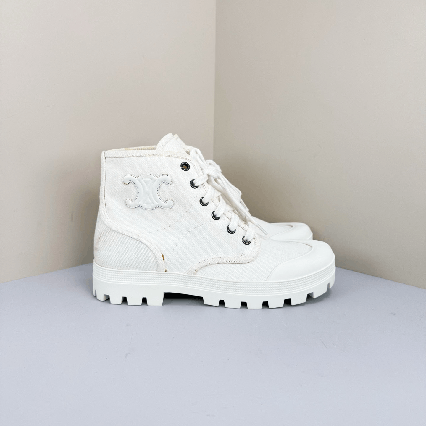 Celine Celine Triomphe Leather Logo Canvas Boots Size US 6 / IT 36 - 4 Thumbnail