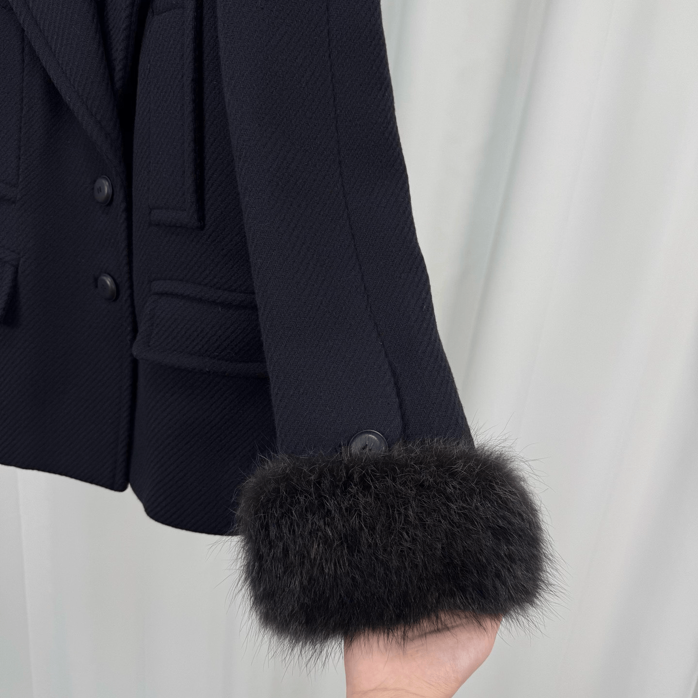 Prada Prada Black Fur Cuffs Wool Coat Size S / US 4 / IT 40 - 4 Thumbnail