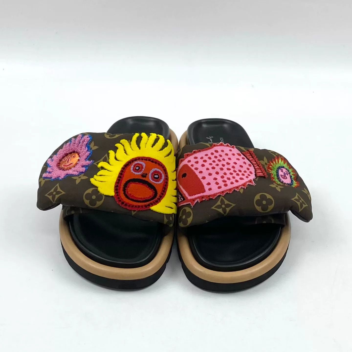 Louis Vuitton LV Brown Monogram Embroidered Slippers Size US 5 / IT 35 - 2 Thumbnail