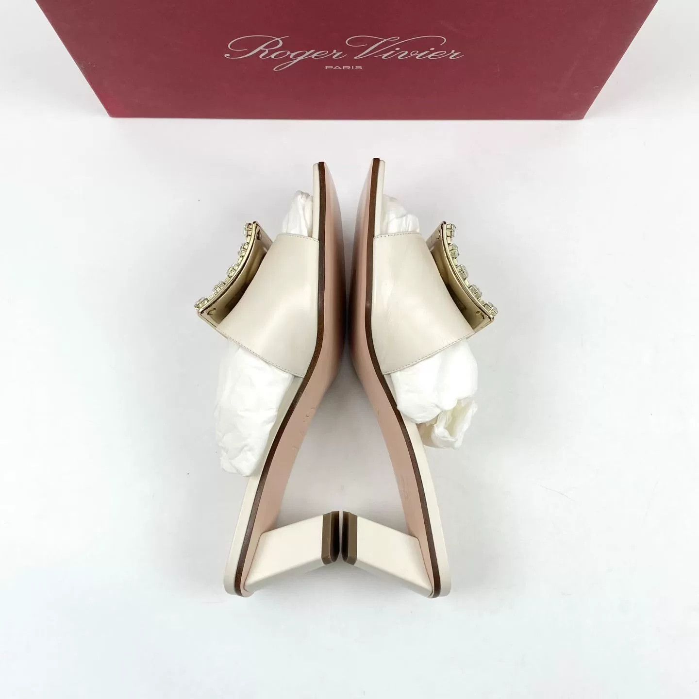 Roger Vivier RV White Diamond Buckle Block Heel Sandals Size US 6 / IT 36 - 3 Thumbnail