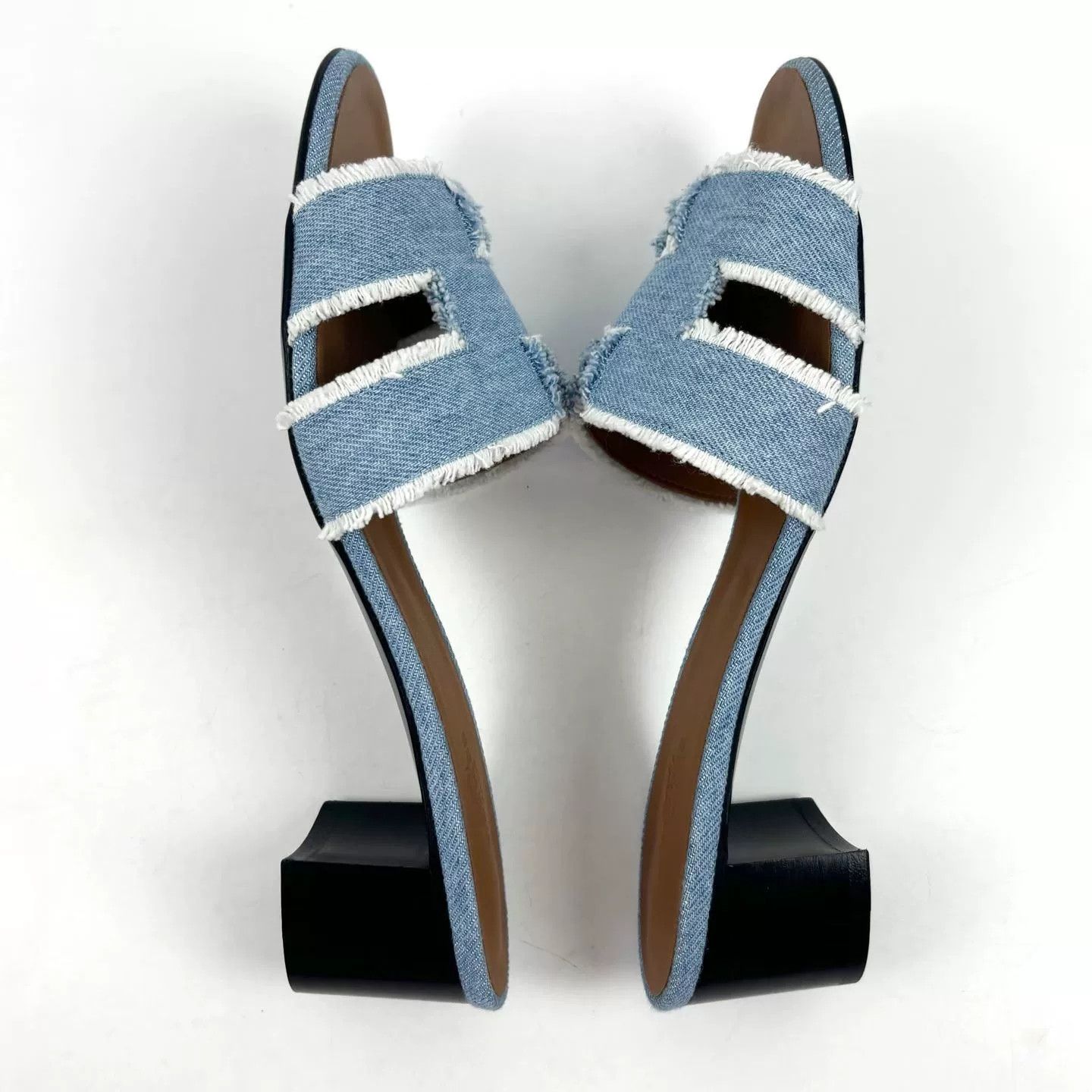 Hermes HERMES Blue Denim H-Strap Low-Heel Sandals Size US 6.5 / IT 36.5 - 4 Thumbnail
