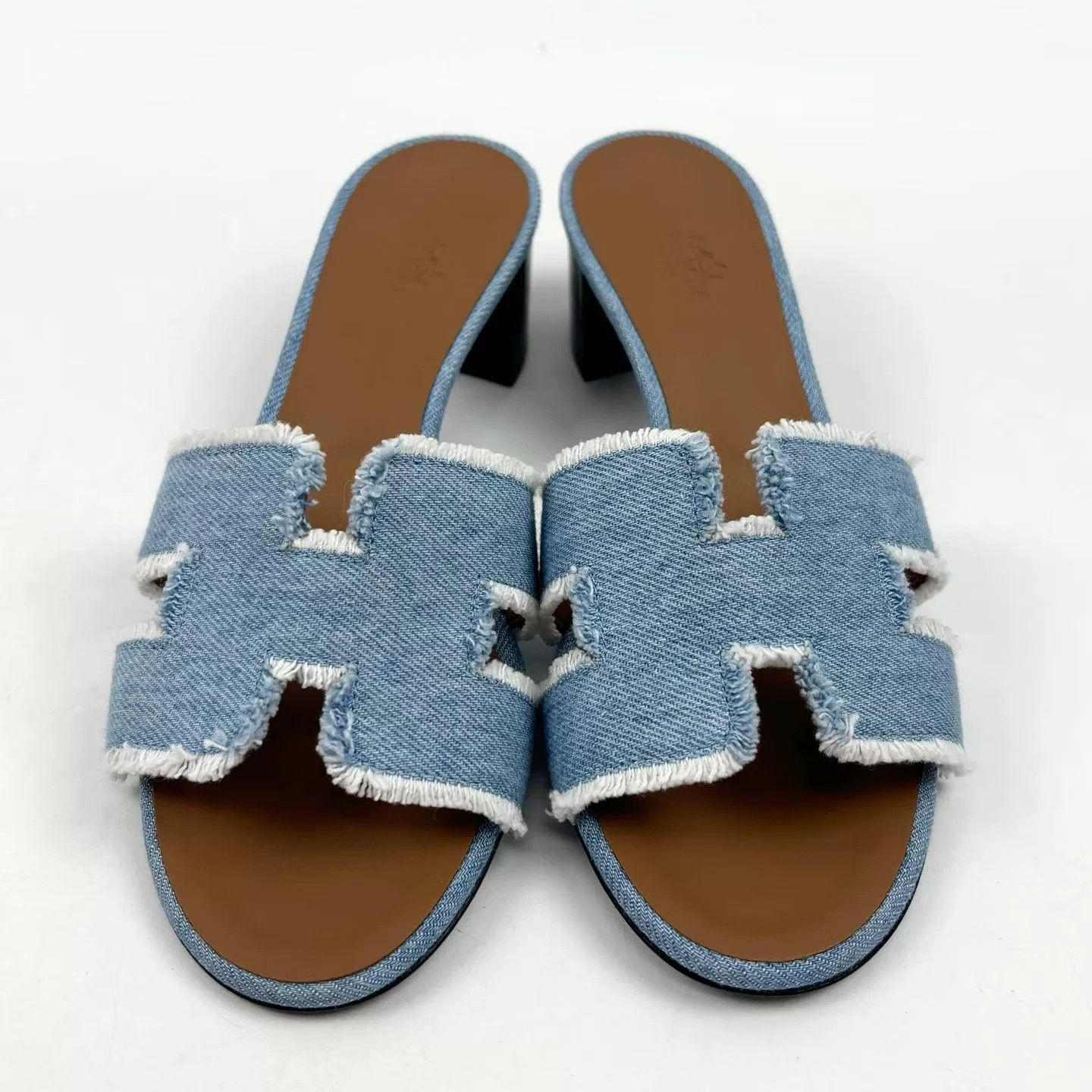 Hermes HERMES Blue Denim H-Strap Low-Heel Sandals Size US 6.5 / IT 36.5 - 2 Thumbnail