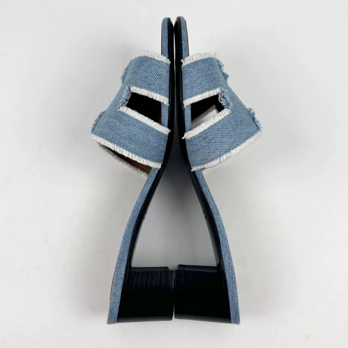 Hermes HERMES Blue Denim H-Strap Low-Heel Sandals Size US 6.5 / IT 36.5 - 3 Thumbnail
