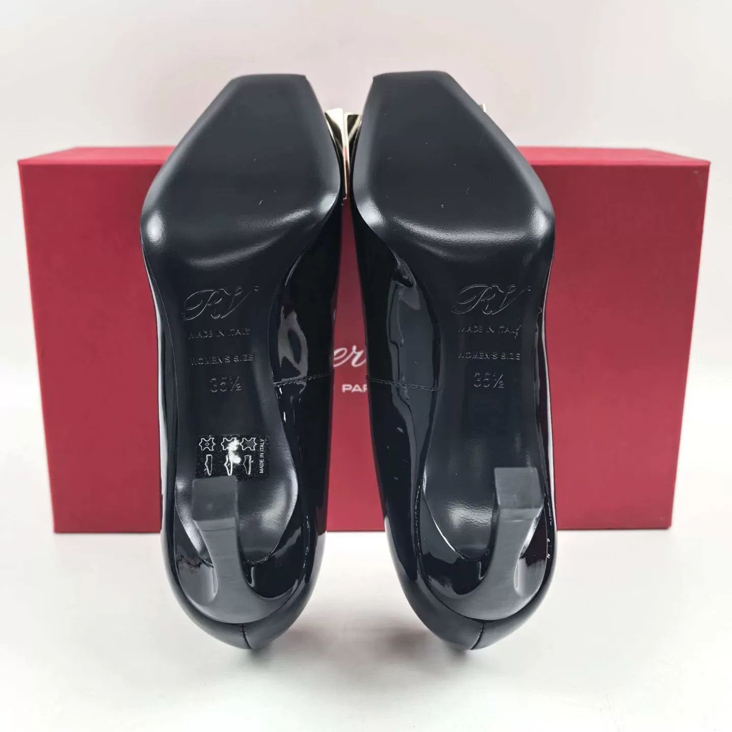 Roger Vivier RV Black Patent Leather Square Buckle Heels Size US 4.5 / IT 34.5 - 6 Thumbnail