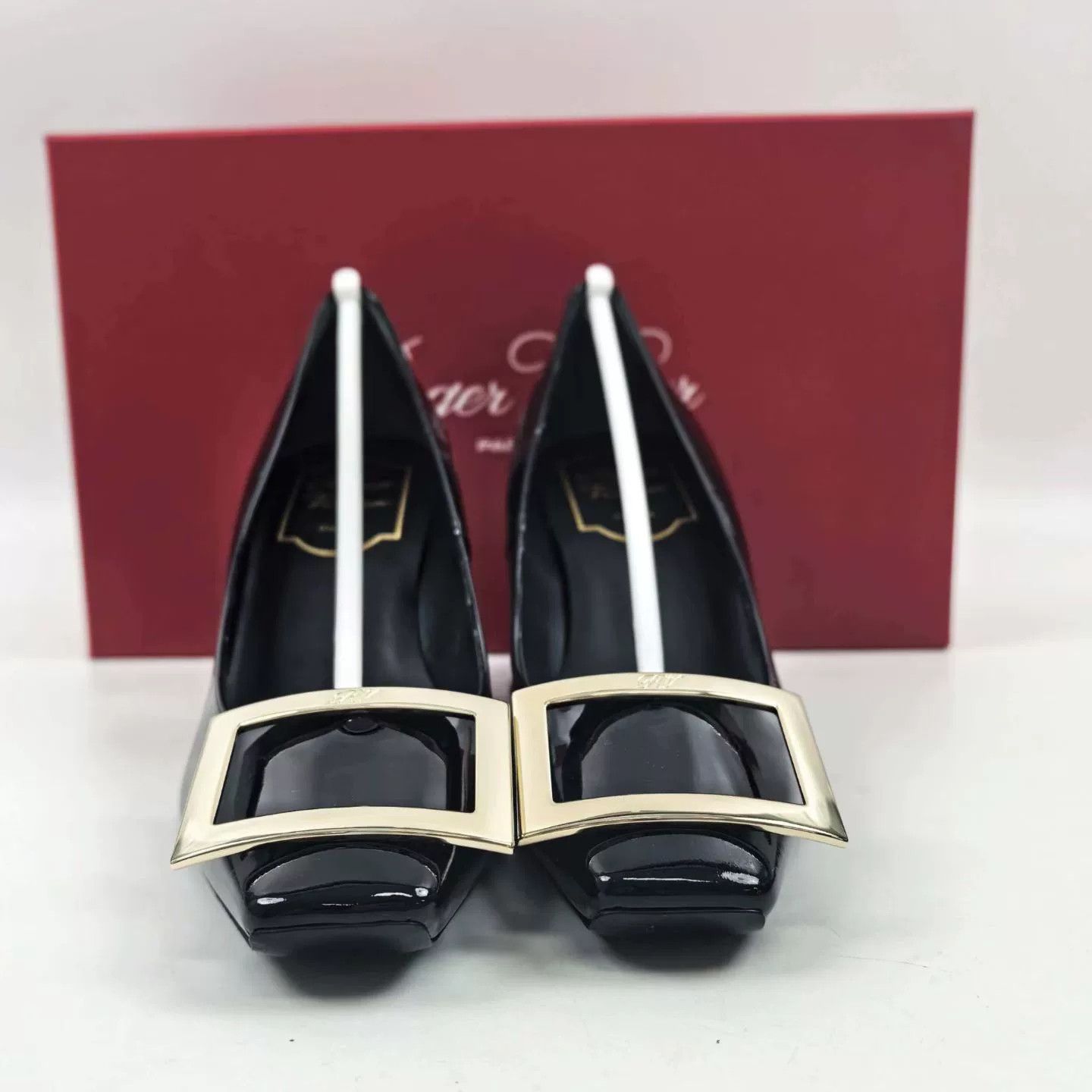 Roger Vivier RV Black Patent Leather Square Buckle Heels Size US 4.5 / IT 34.5 - 2 Thumbnail