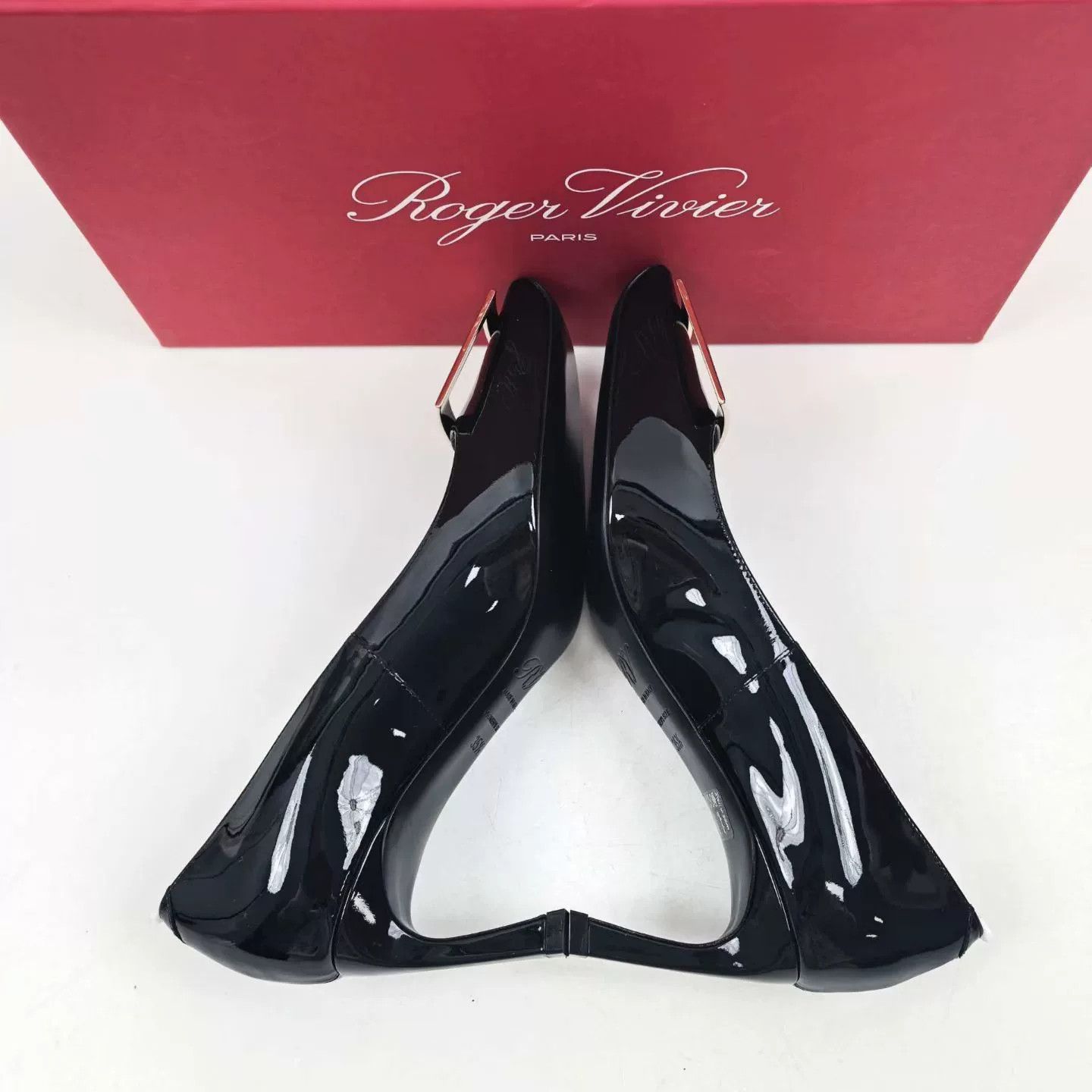 Roger Vivier RV Black Patent Leather Square Buckle Heels Size US 4.5 / IT 34.5 - 3 Thumbnail