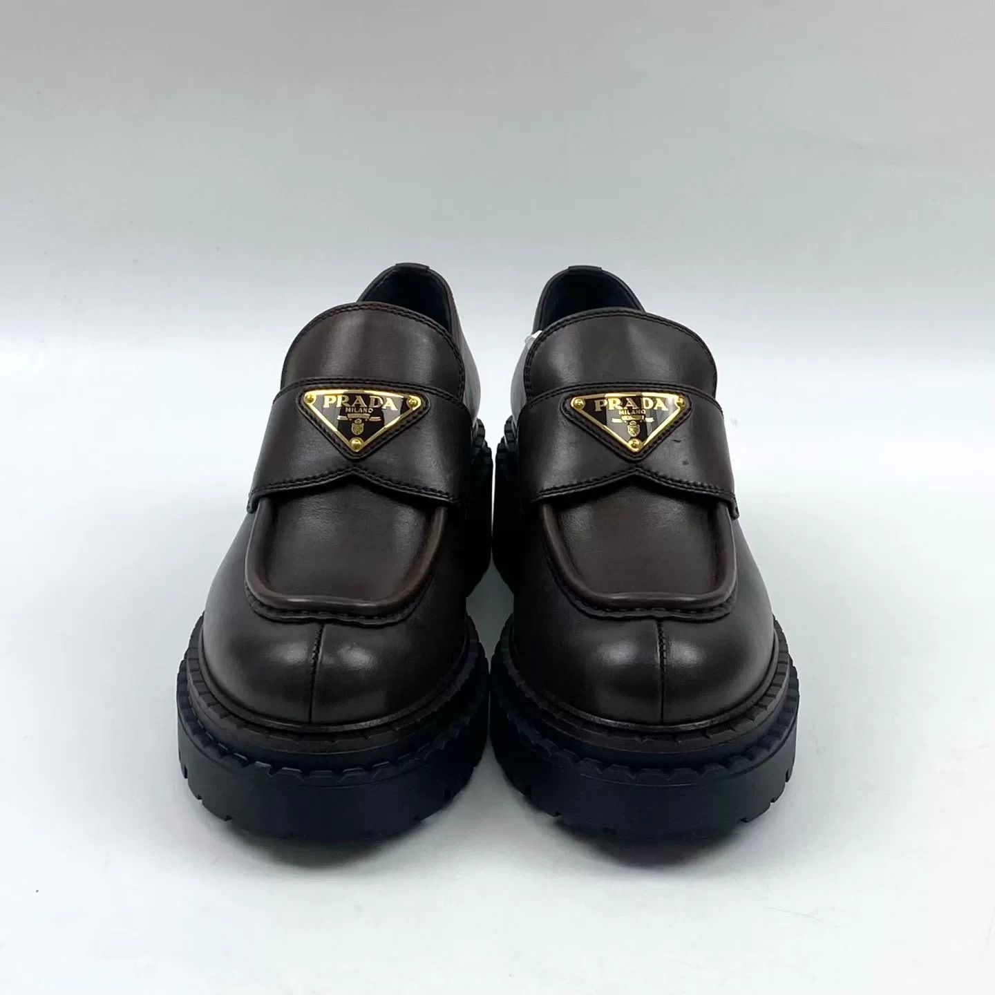 Prada Prada 25 New Brown Gold Logo Loafer Size US 4 / IT 34 - 2 Thumbnail