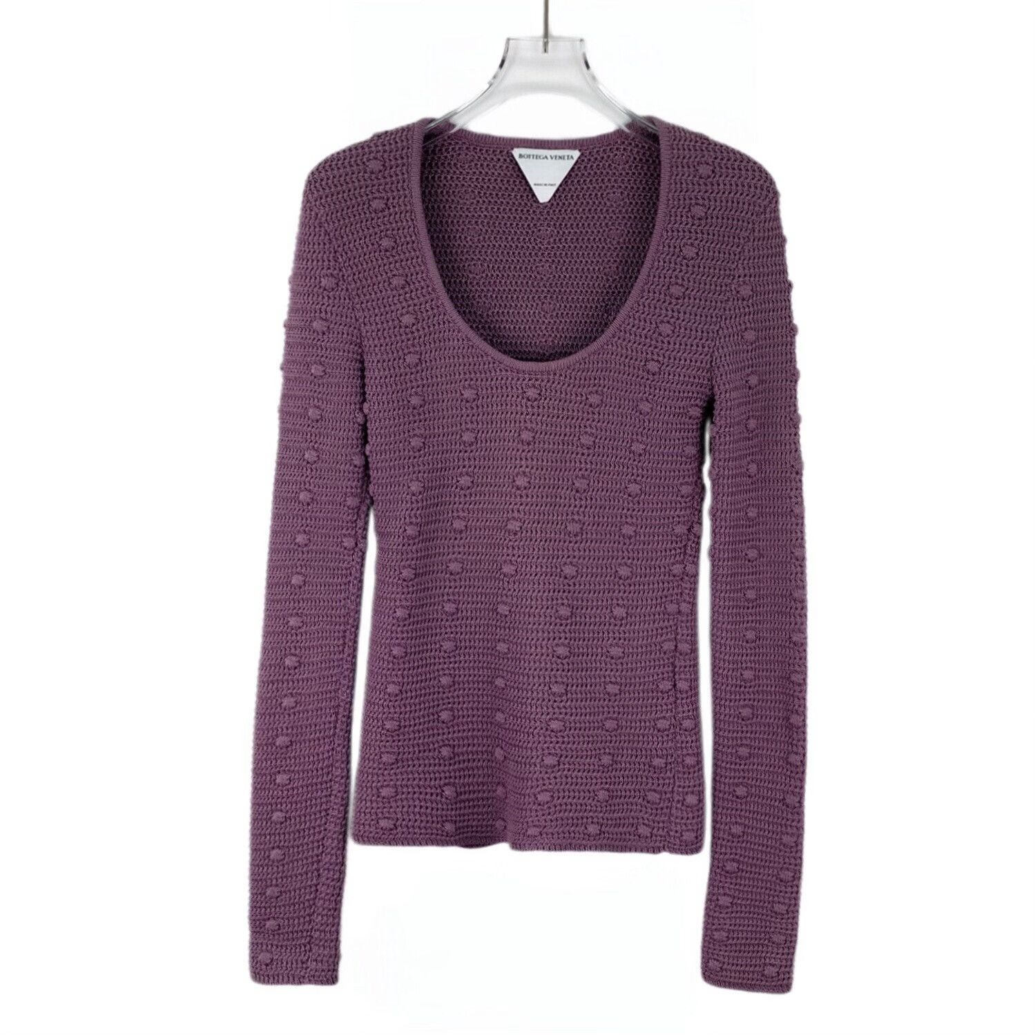 Bottega Veneta Bottega Veneta Purple Open Knit Cotton Sweater XS Size XS / US 0-2 / IT 36-38 - 2 Thumbnail