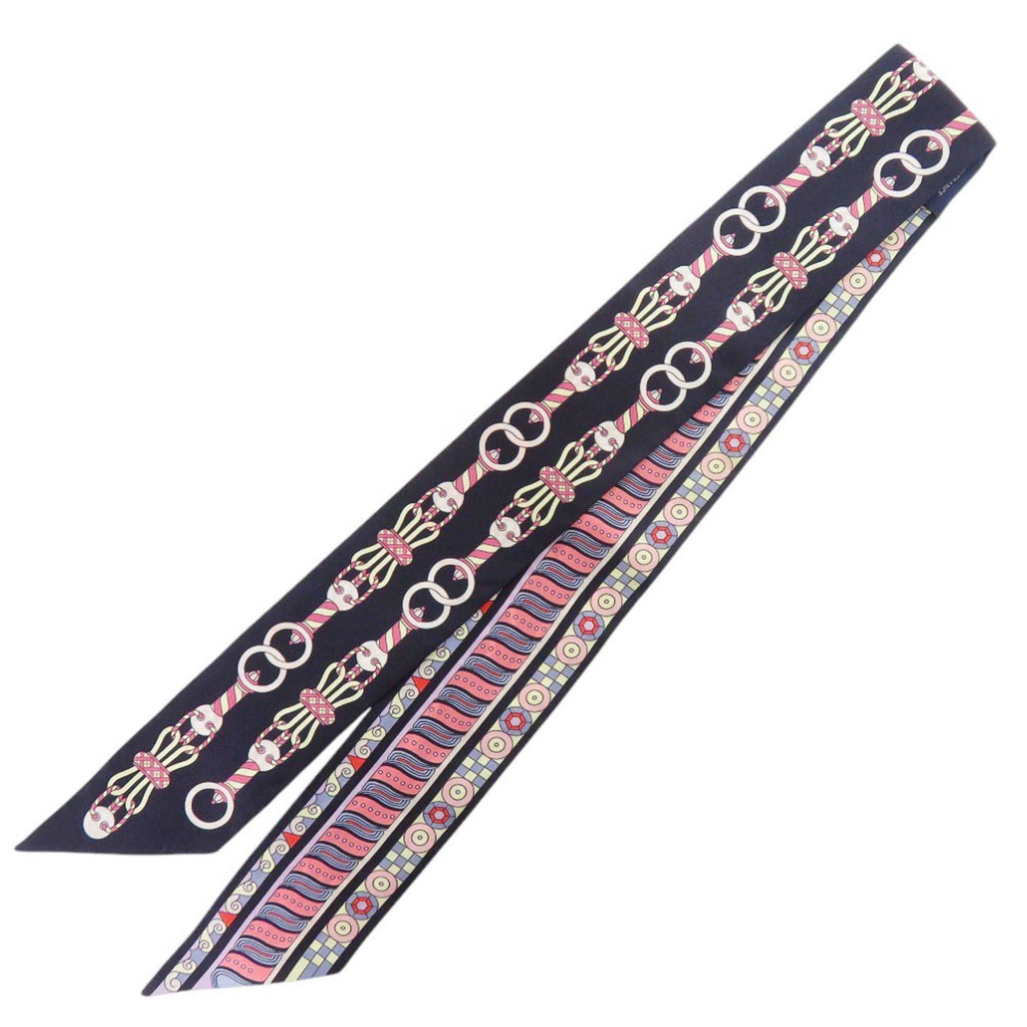 Hermes Like New Hermes Twilly Harnais en Rosace (Rose Window Harness) Silk Navy Scarf/Muffler 0395HERMES Size ONE SIZE - 2 Thumbnail