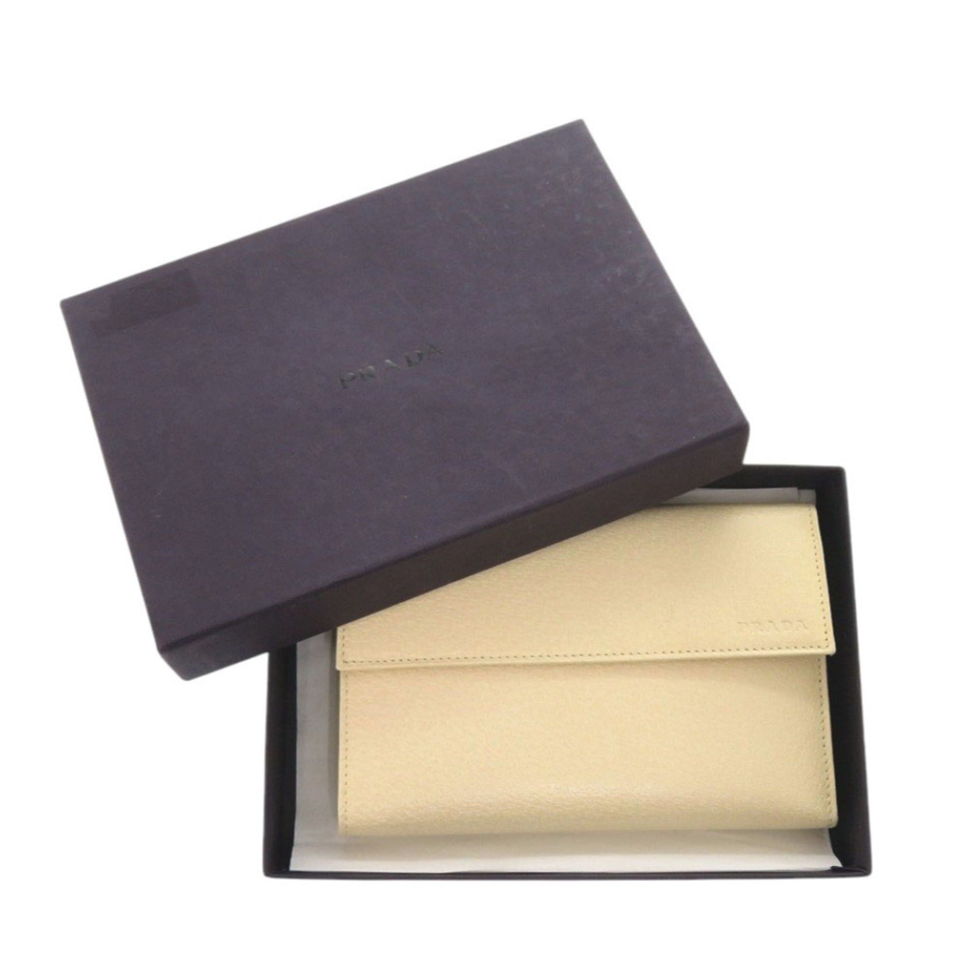 Prada Prada 1M0510 Leather Corda Beige Tri-fold Wallet 0431PRADA Size ONE SIZE - 2 Thumbnail
