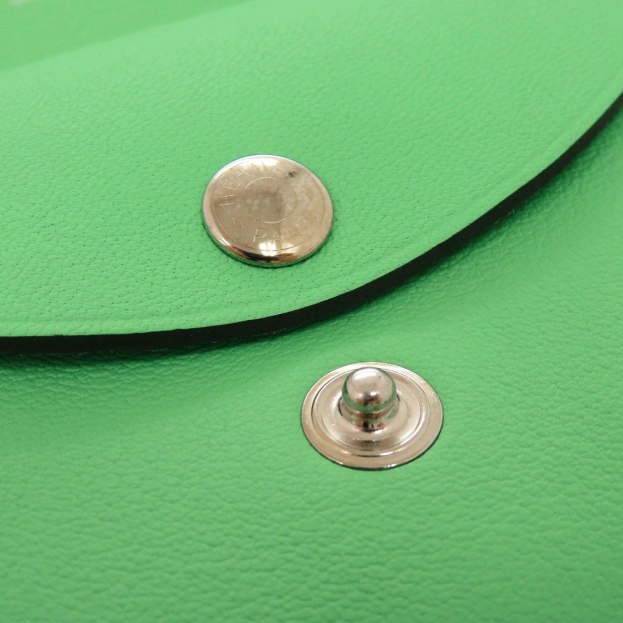 Hermes Unused Hermes Calvi Duo Selle en Desordres Swift leather wallet in Vert Comice with silver hardware, B stamp (2023 production). Green wallet/coin case. 1702HERMES Size ONE SIZE - 8 Thumbnail