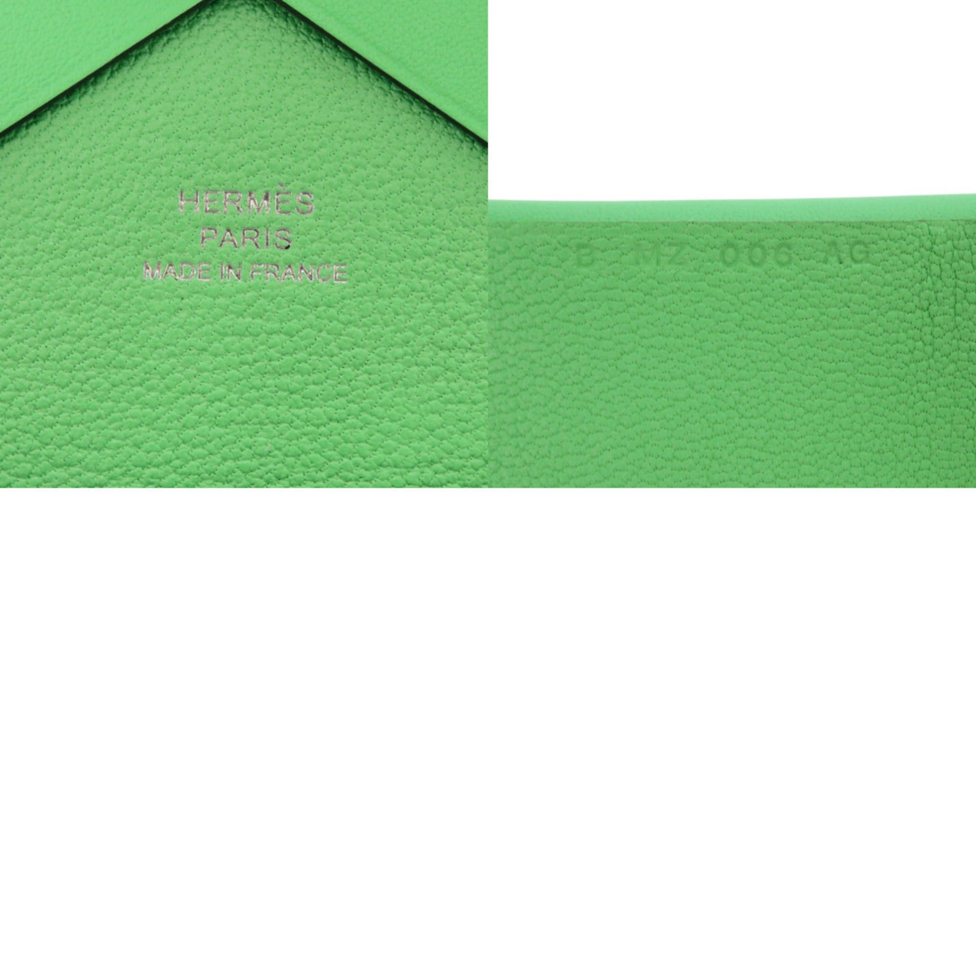 Hermes Unused Hermes Calvi Duo Selle en Desordres Swift leather wallet in Vert Comice with silver hardware, B stamp (2023 production). Green wallet/coin case. 1702HERMES Size ONE SIZE - 10 Thumbnail