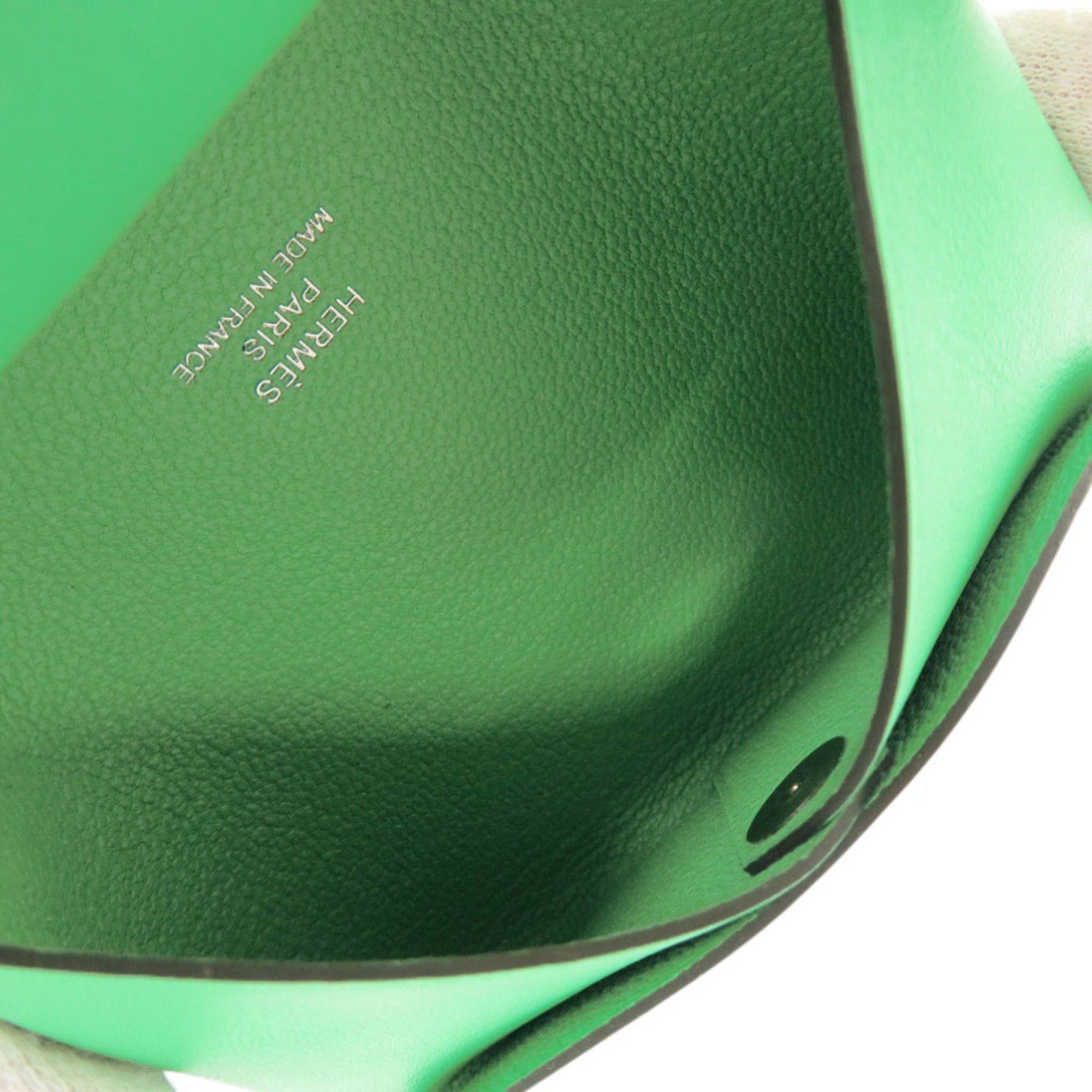 Hermes Unused Hermes Calvi Duo Selle en Desordres Swift leather wallet in Vert Comice with silver hardware, B stamp (2023 production). Green wallet/coin case. 1702HERMES Size ONE SIZE - 7 Thumbnail