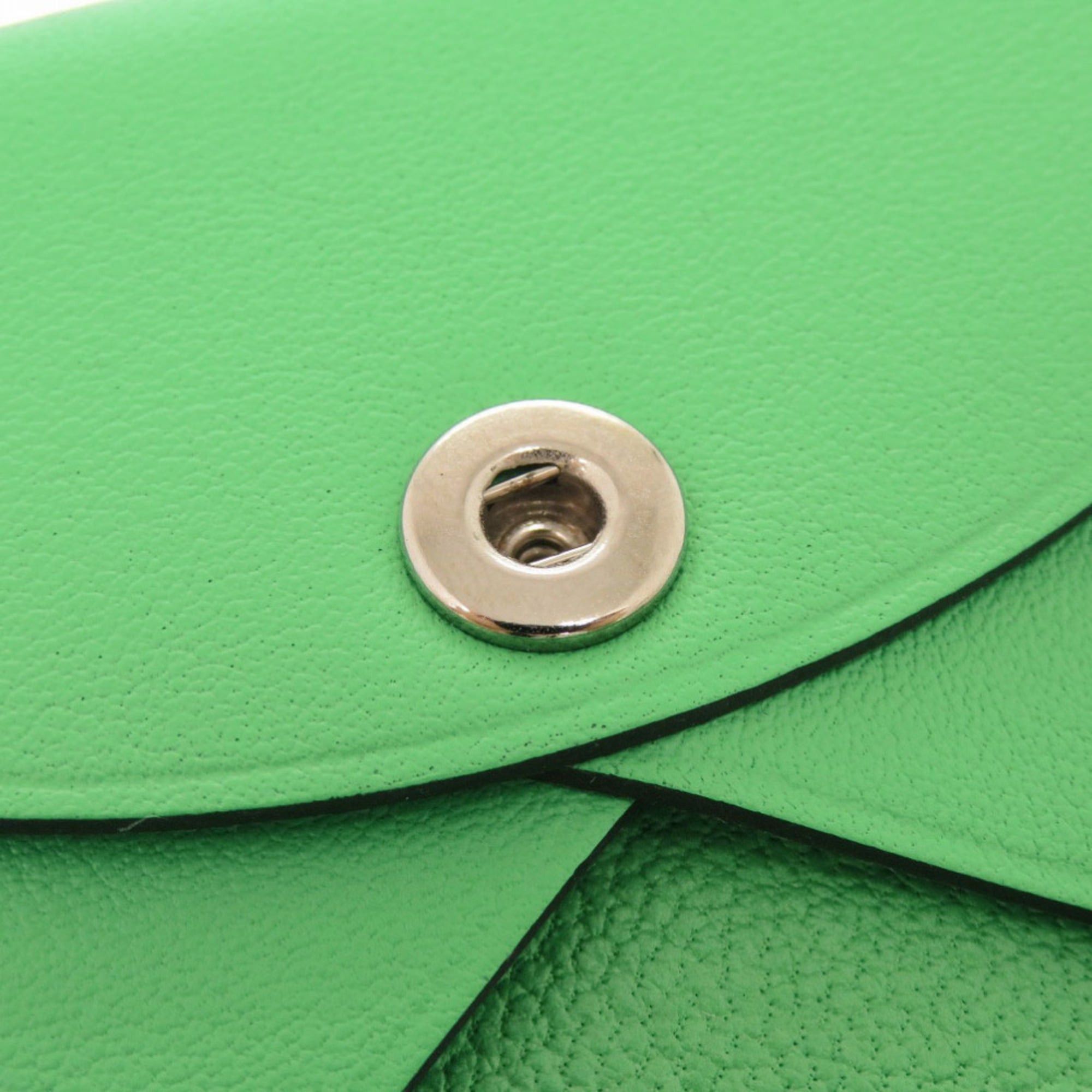Hermes Unused Hermes Calvi Duo Selle en Desordres Swift leather wallet in Vert Comice with silver hardware, B stamp (2023 production). Green wallet/coin case. 1702HERMES Size ONE SIZE - 9 Thumbnail
