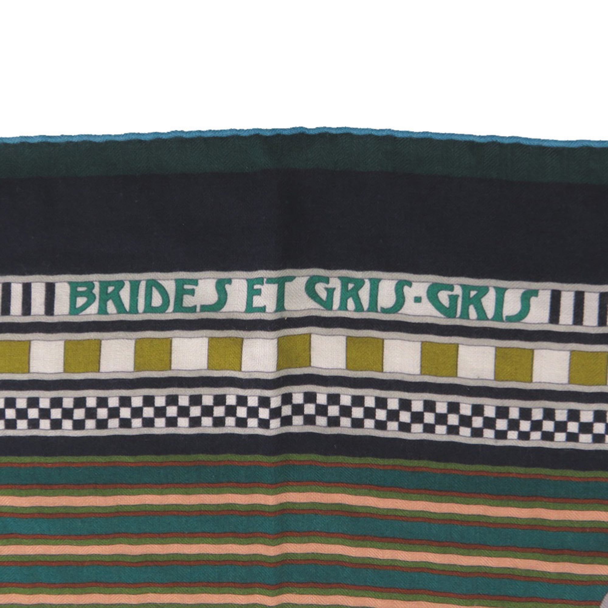 Hermes Excellent condition Hermes Carre 140 Brides et Gris-Gris scarf/muffler, silk, green, black, and yellow. 1735HERMES Size ONE SIZE - 2 Thumbnail