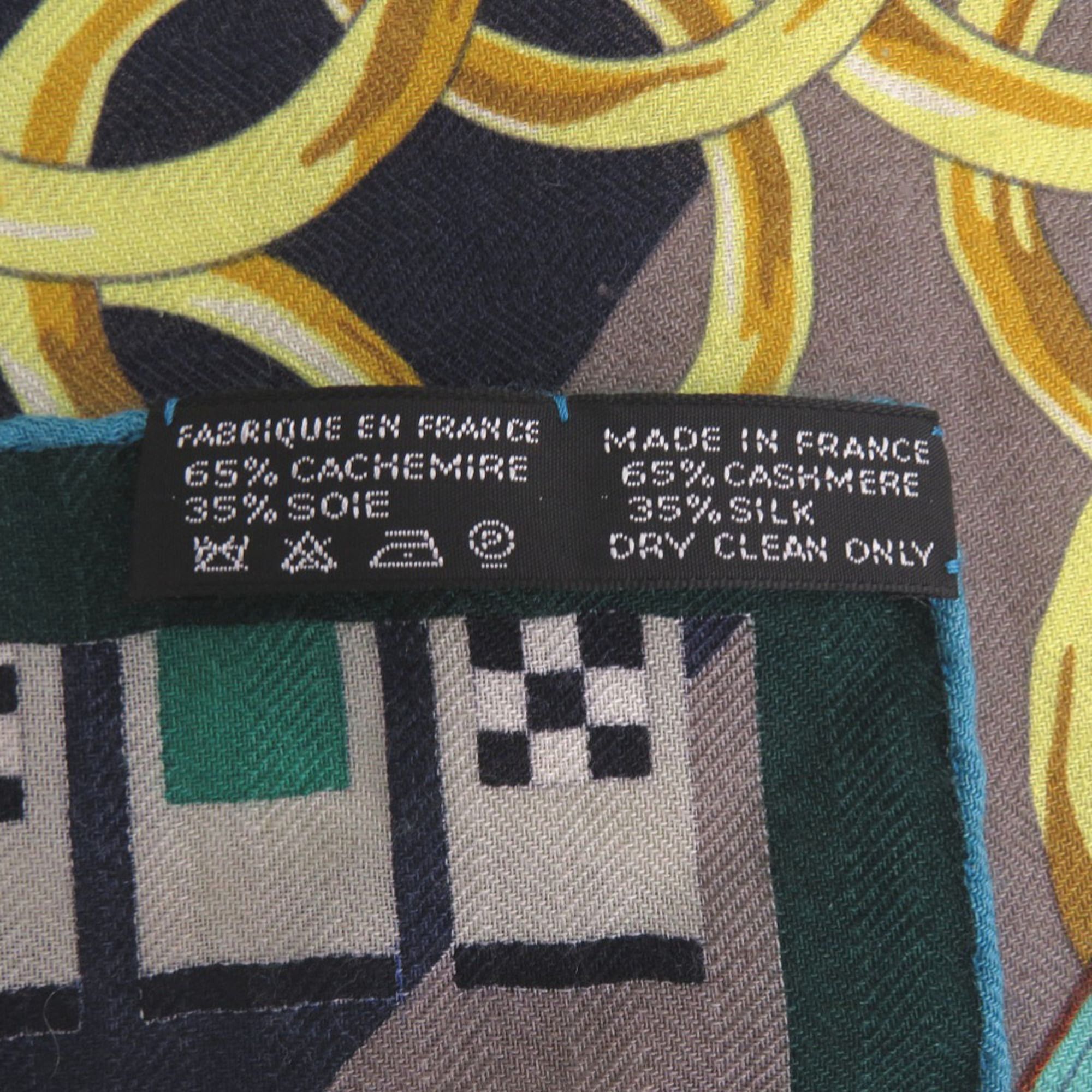 Hermes Excellent condition Hermes Carre 140 Brides et Gris-Gris scarf/muffler, silk, green, black, and yellow. 1735HERMES Size ONE SIZE - 3 Thumbnail