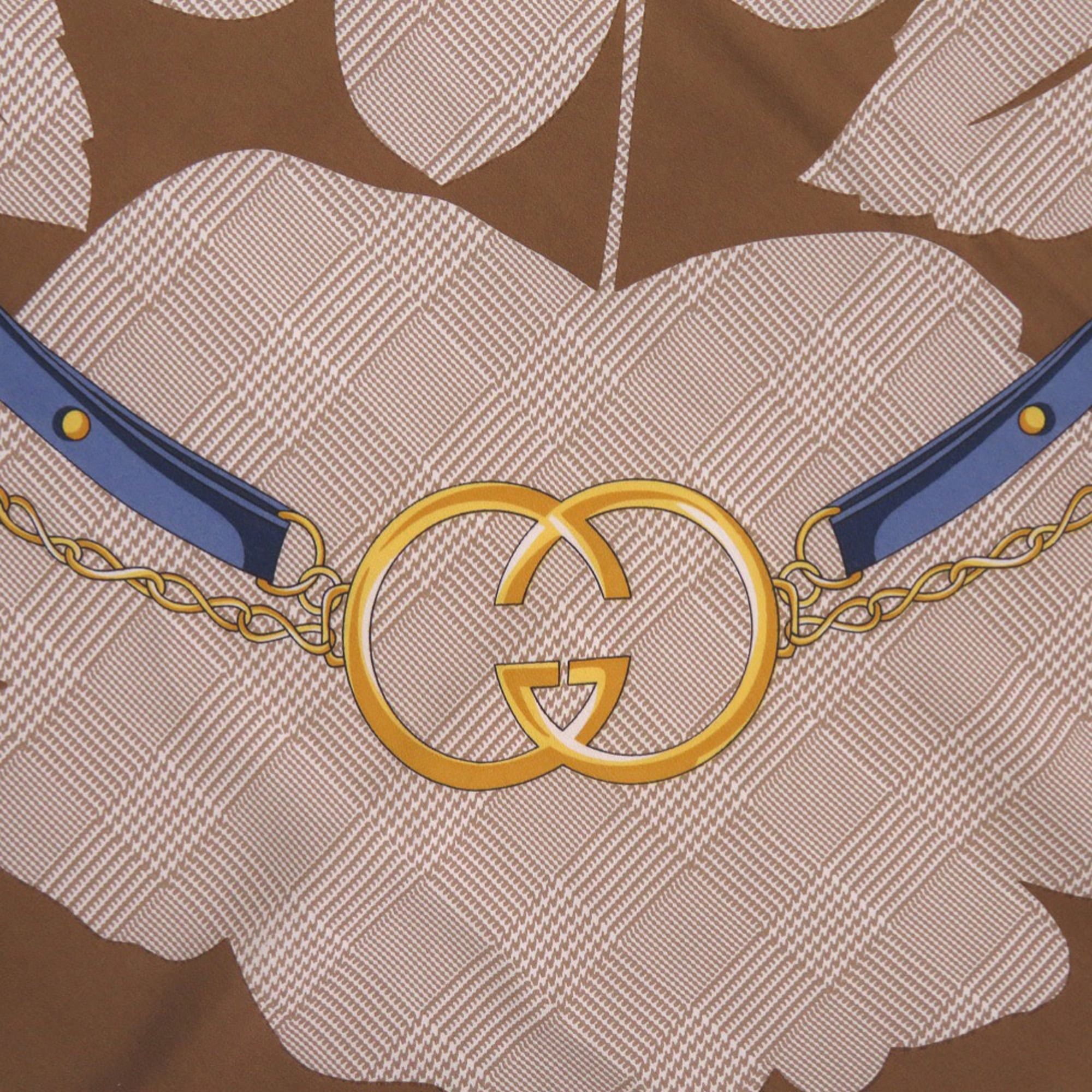 Gucci Excellent condition Gucci floral print belt scarf muffler in silk, brown, blue, and white. 1668GUCCI Size ONE SIZE - 2 Thumbnail