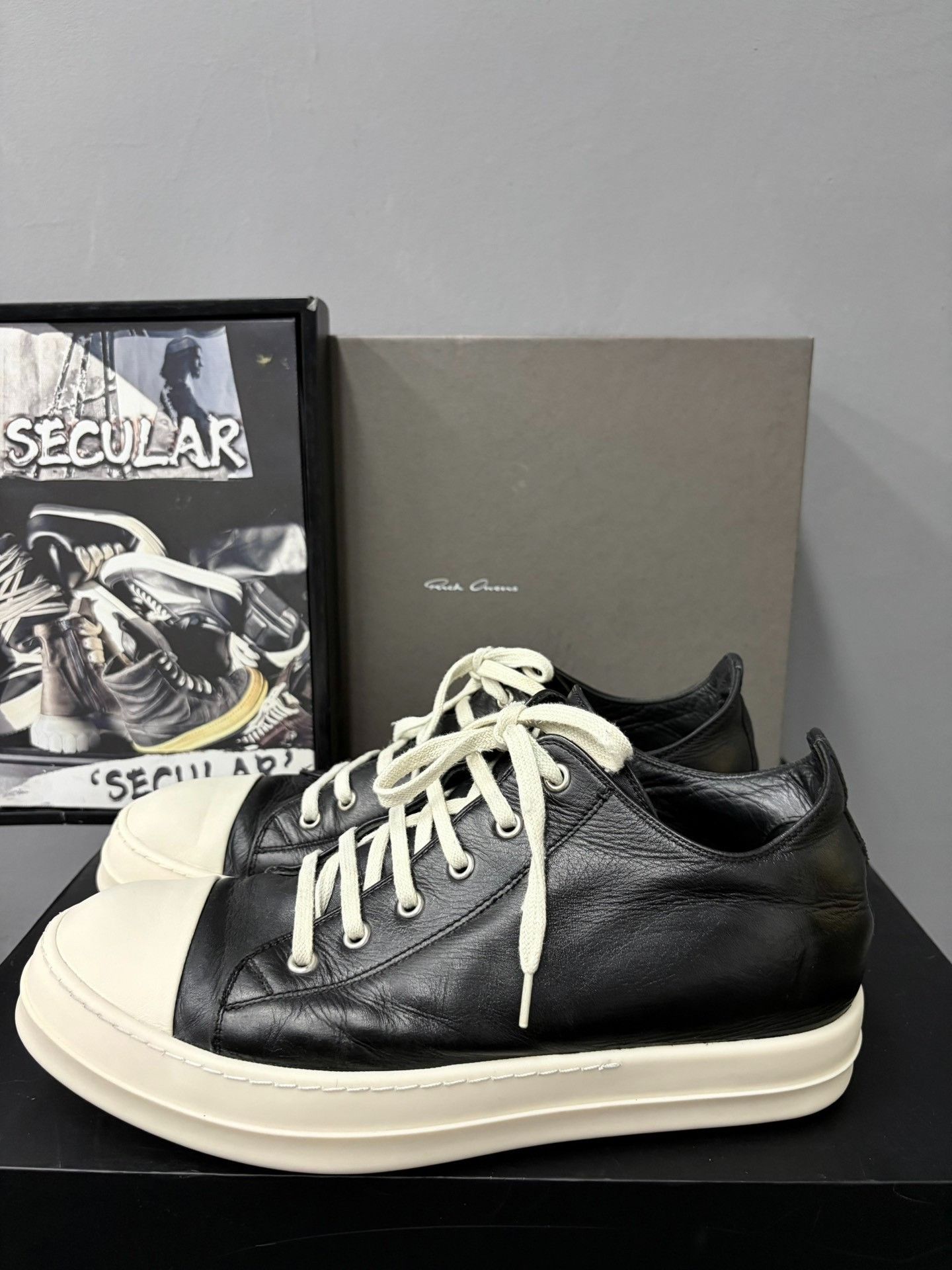 Rick Owens Rick Owens Leather Black White Low-Top Sneakers Size US 9 / EU 42 - 2 Thumbnail