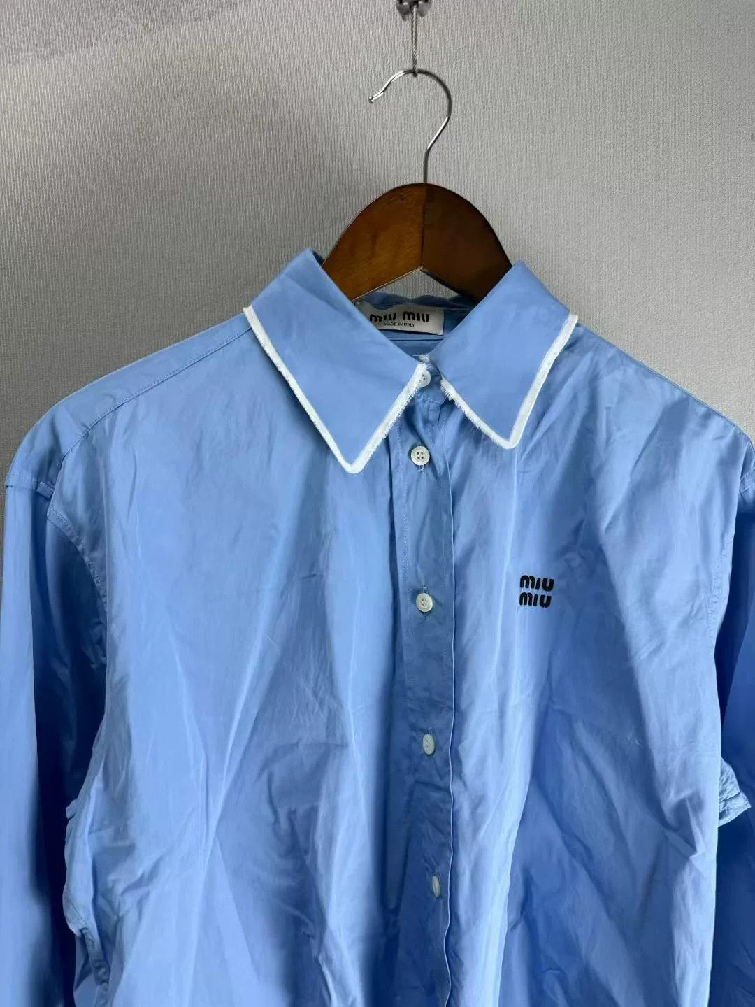 Miu Miu Miu Miu Blue Paneled Letter Button Shirt Size XS / US 0-2 / IT 36-38 - 2 Thumbnail